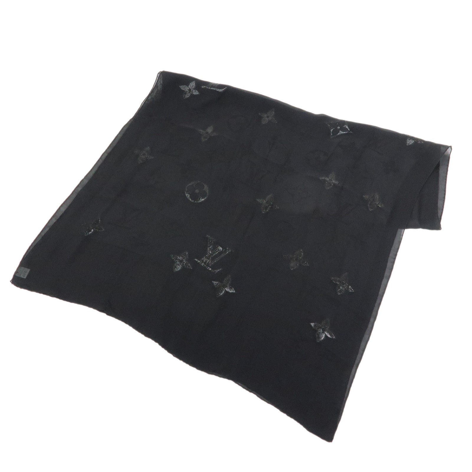 Louis Vuitton Silk Nylon Scarf Shawl Glitter Black