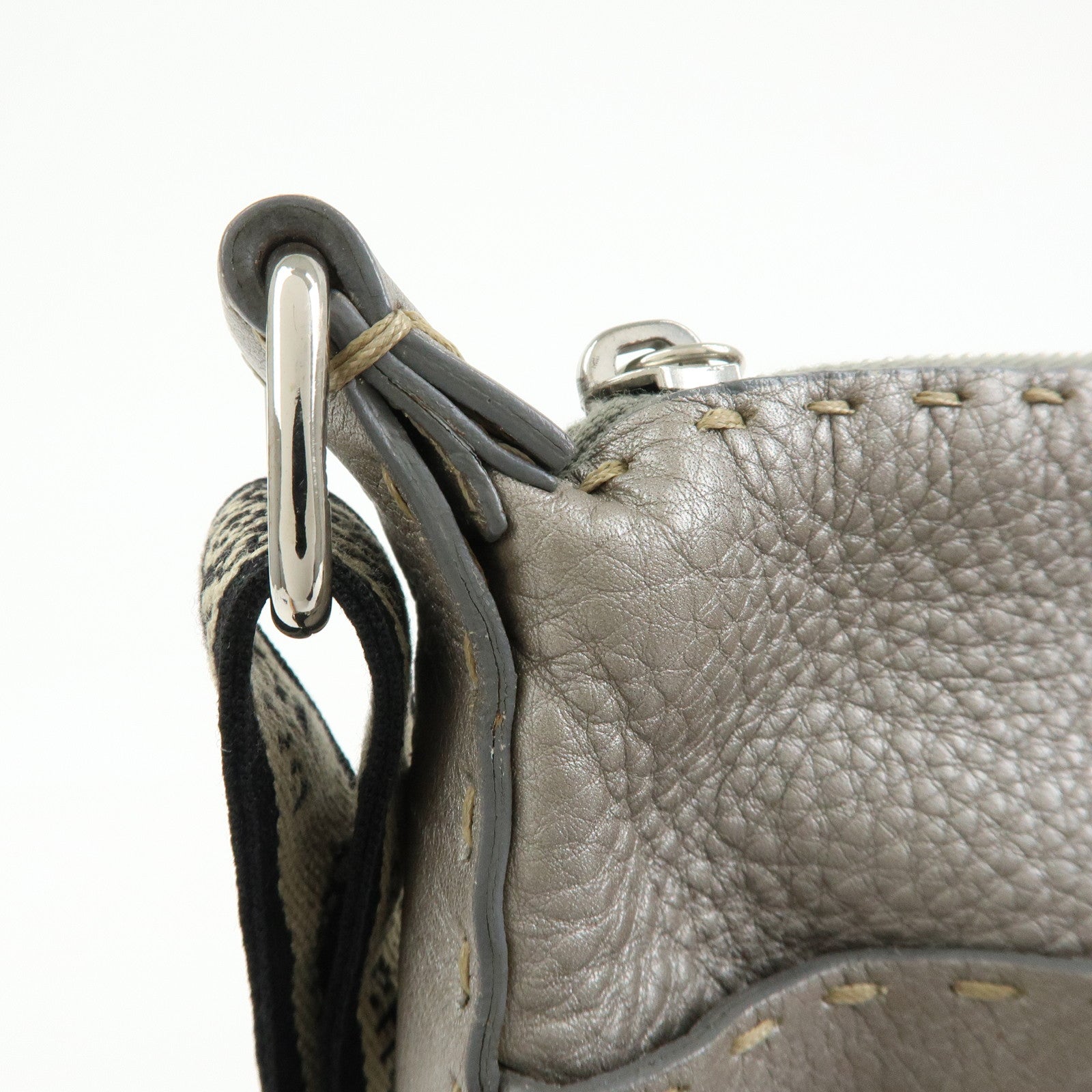 FENDI Selleria Leather Shoulder Crossbody Bag Metallic Grey 8BT109