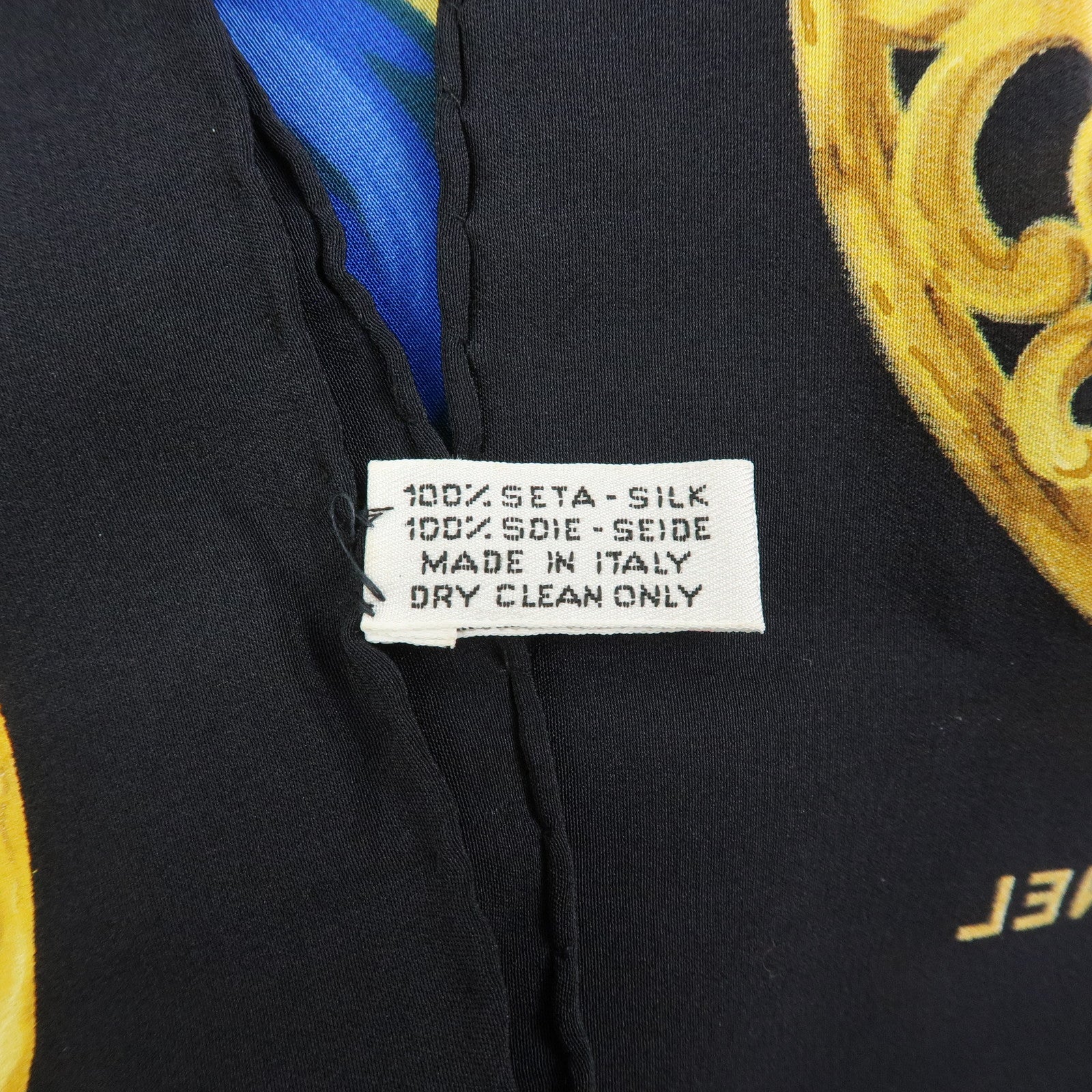 CHANEL Jewelry Motif Silk 100% Scarf Black Yellow Multicolor