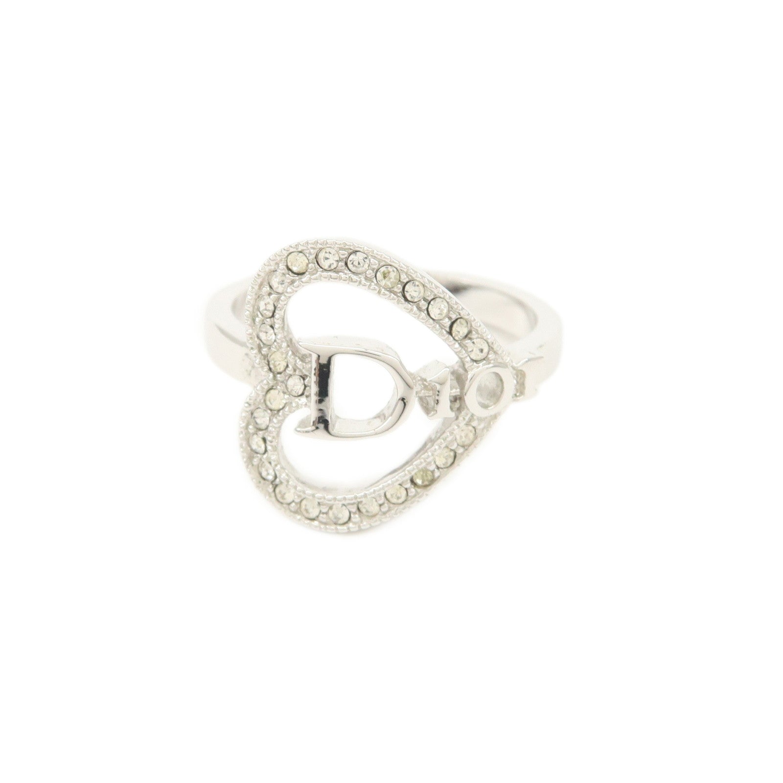 Christian Dior D Logo Heart Metal Ring Silver US 5