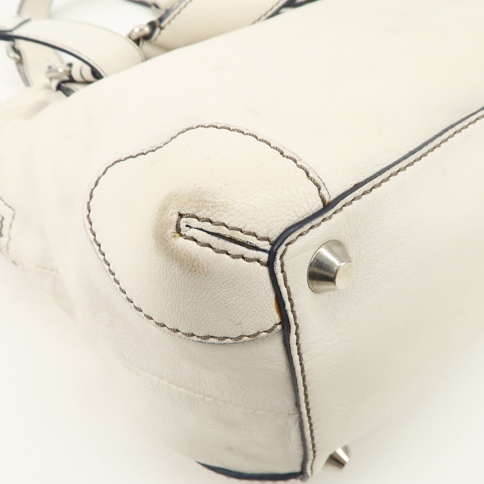 Chloe Patsy Studs Logo Leather Tote Bag Shoulder Bag Ivory