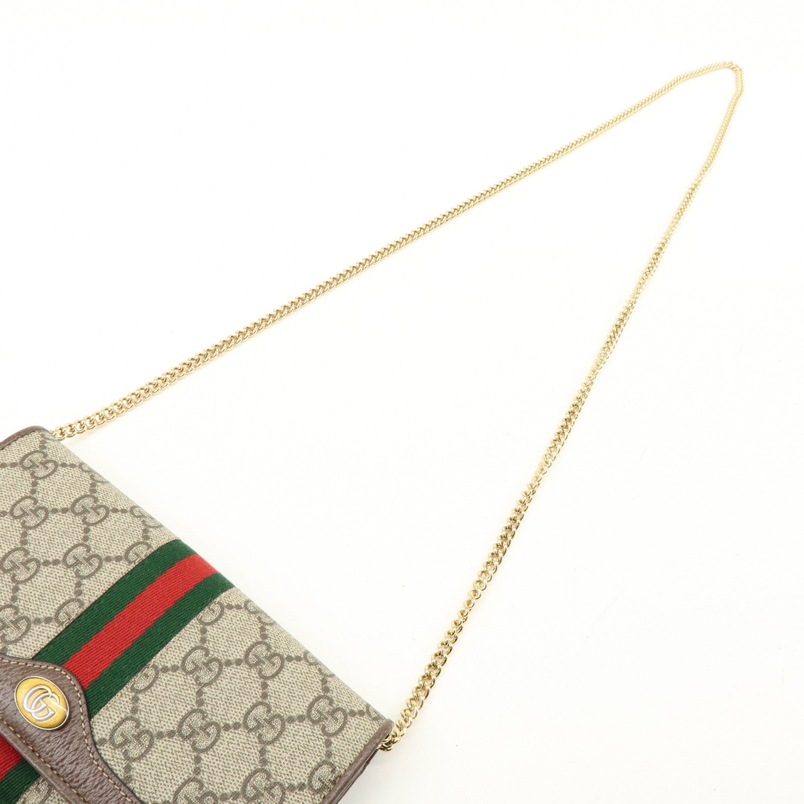 GUCCI Sherry Ophidia GG Supreme Leather Chain Wallet Beige 546592