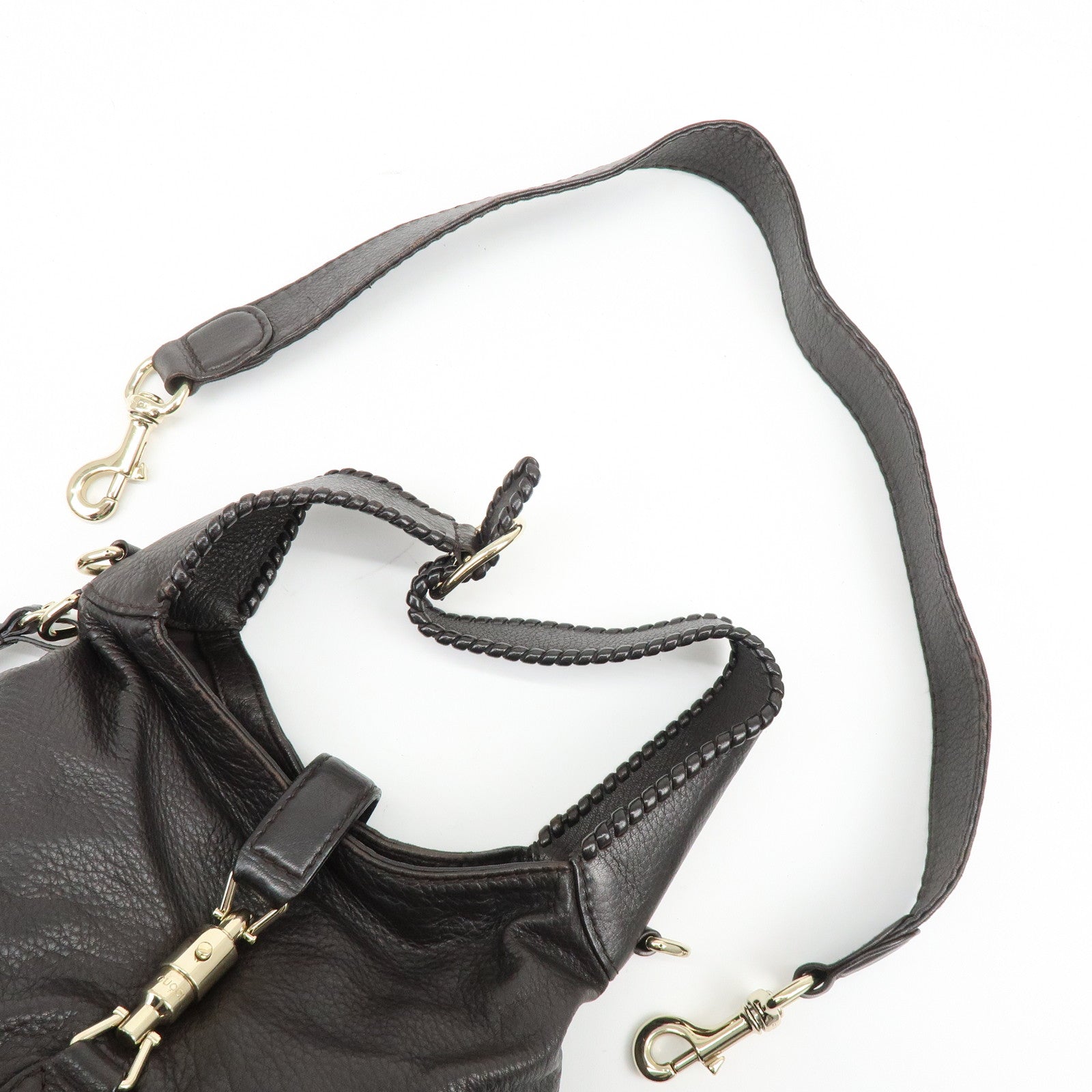 GUCCI New Jackie Leather 2Way Bag Shoulder Bag Dark Brown 219725