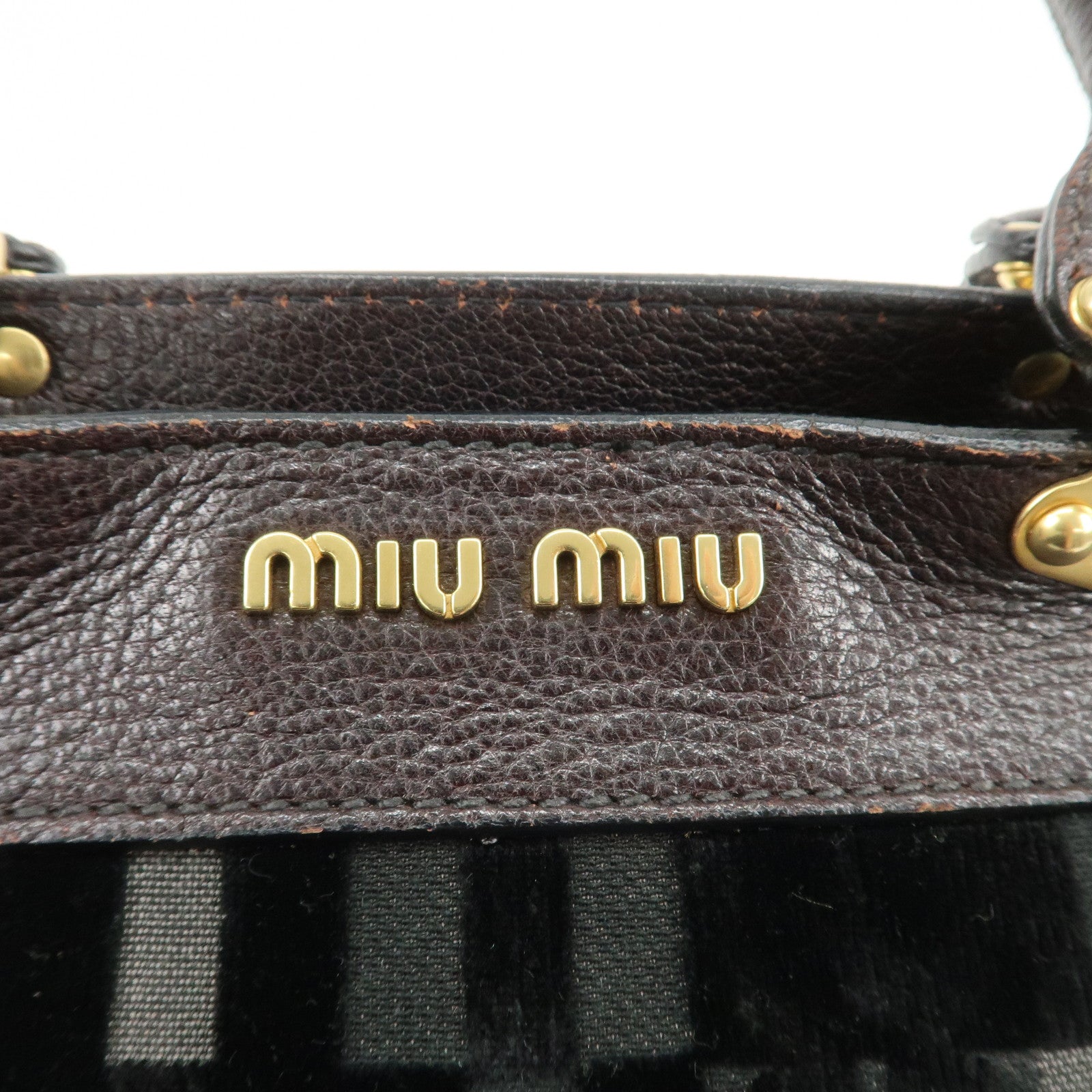 MIU MIU Logo Velour Leather Shoulder Bag Black Brown