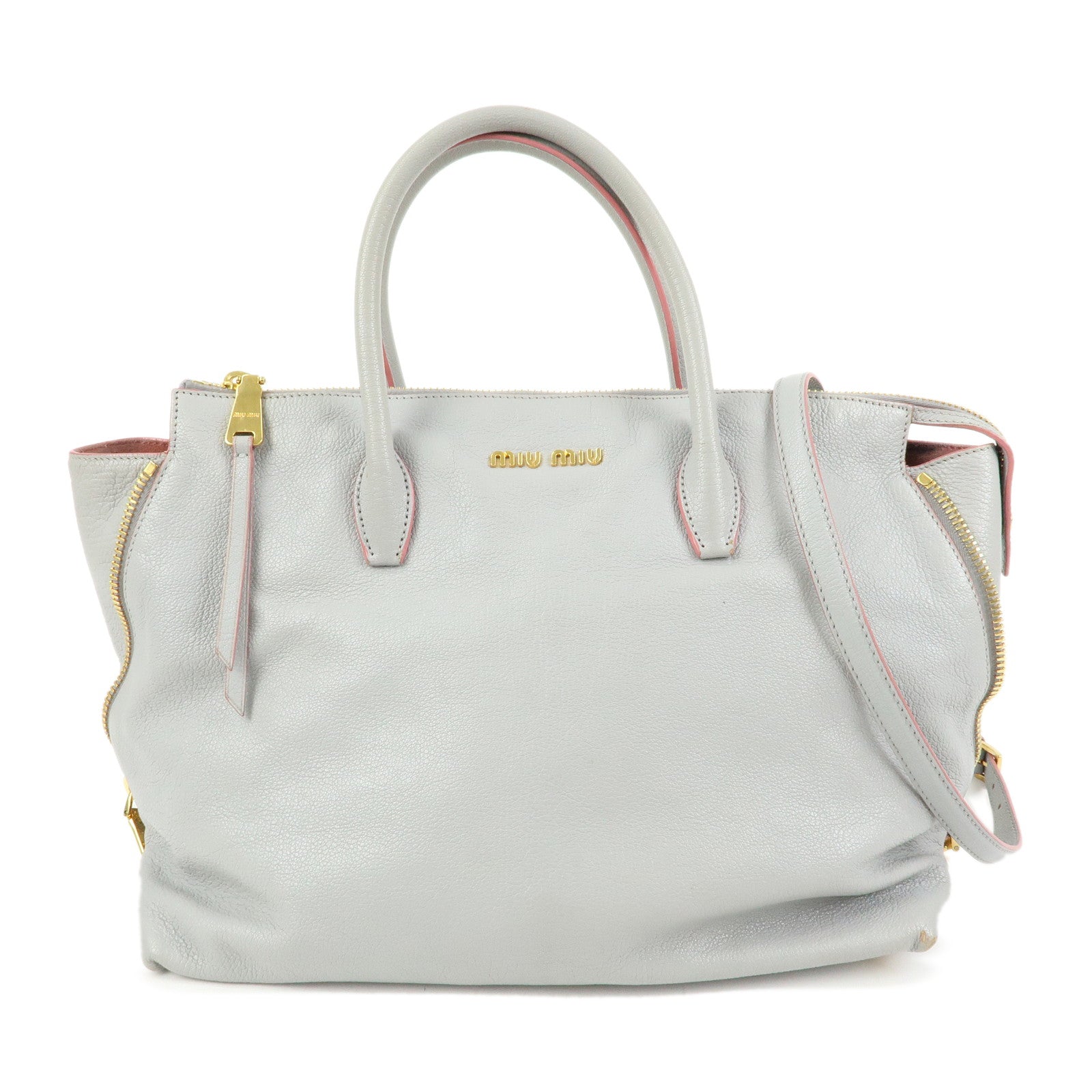 MIU MIU MADRAS Leather 2Way Bag Hand Bag Shoulder Bag Gray 5BB015