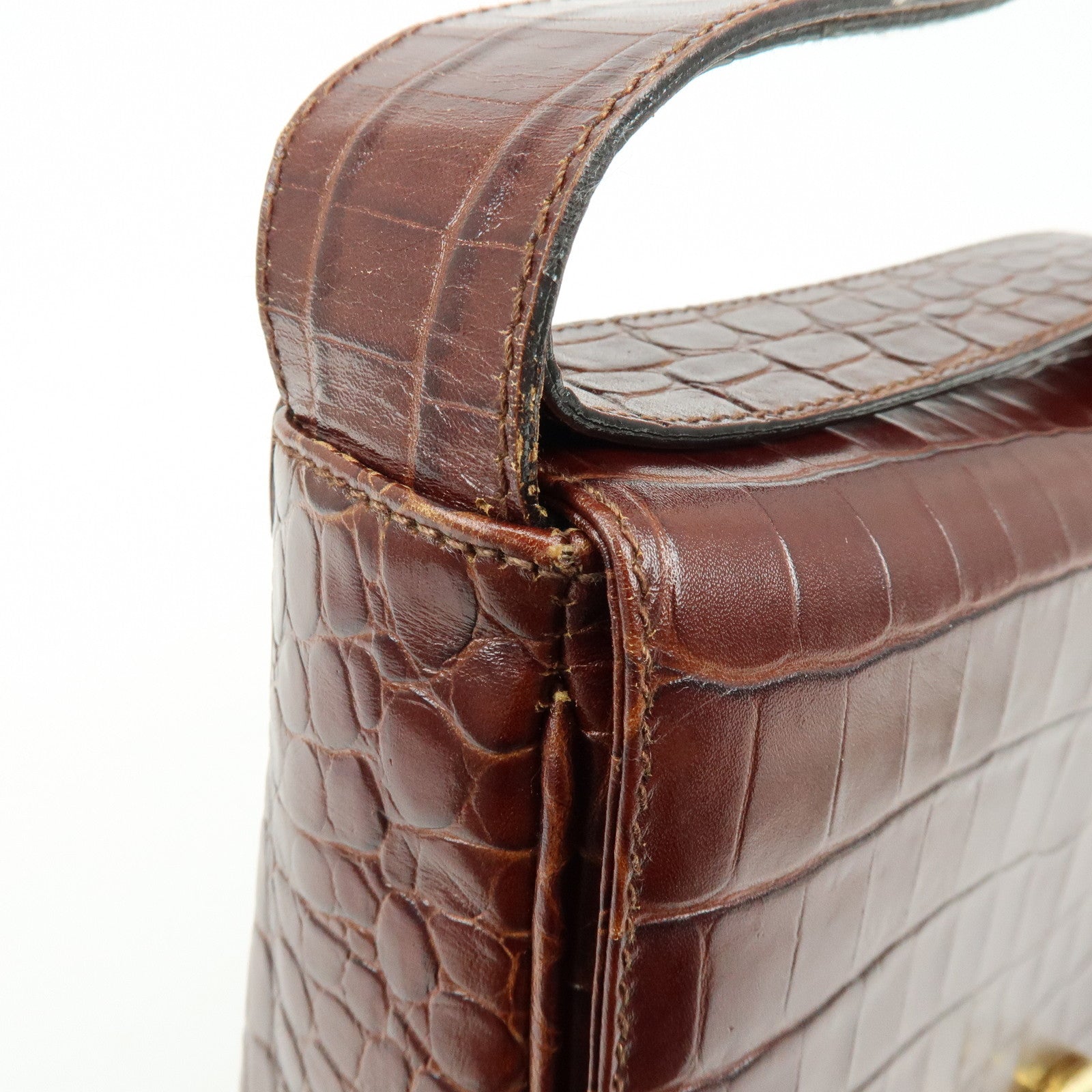 Ferragamo Gancini Embossed Leather Shoulder Bag Crossbody Bag Brown