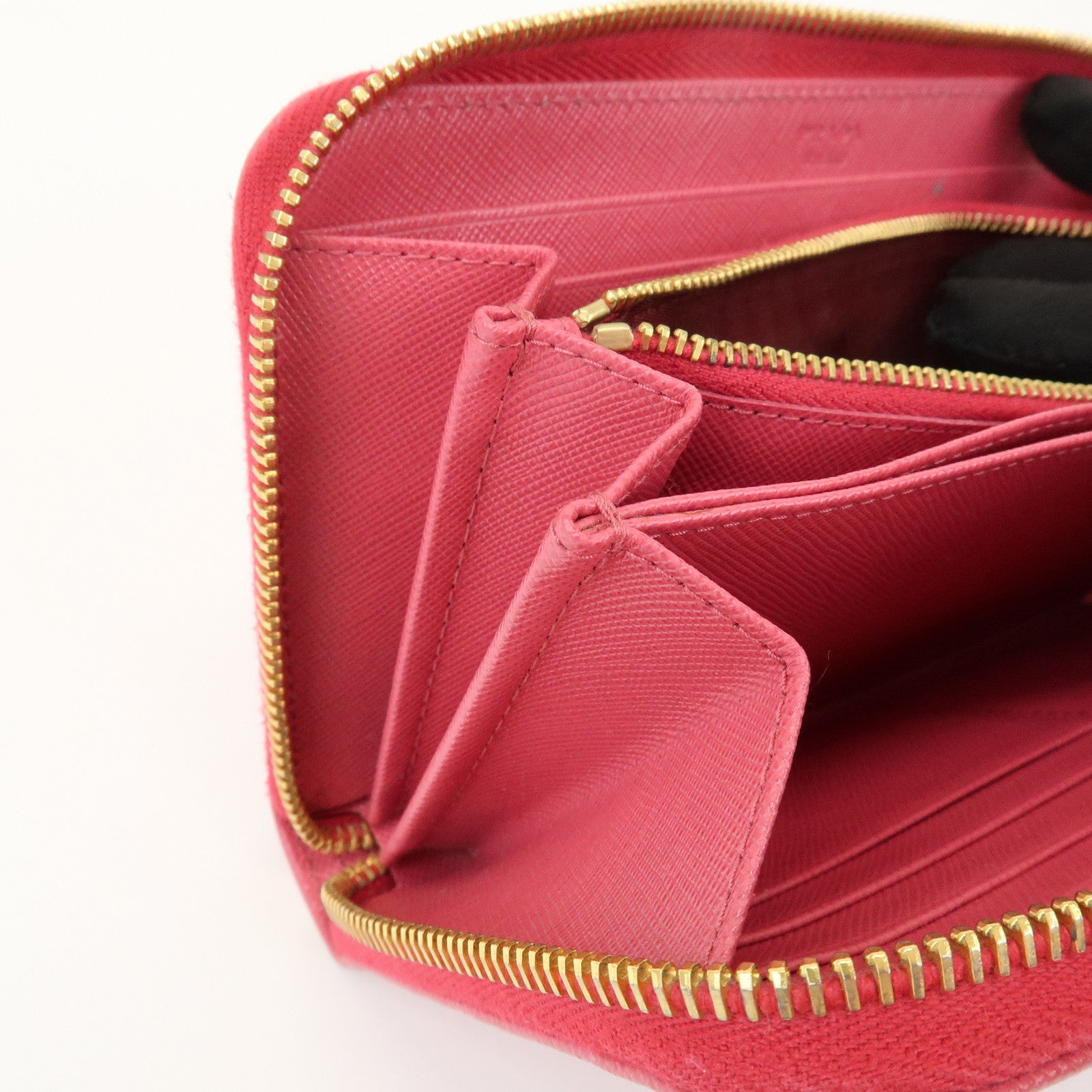 PRADA Saffiano Leather Round Zippy Wallet Pink Pink 1M0506