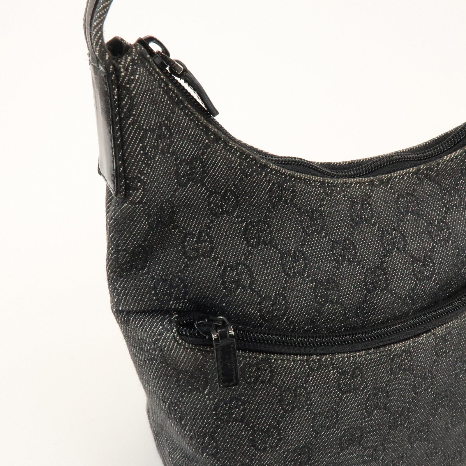 GUCCI GG Denim Leather Shoulder Bag Hand Bag Black 105649