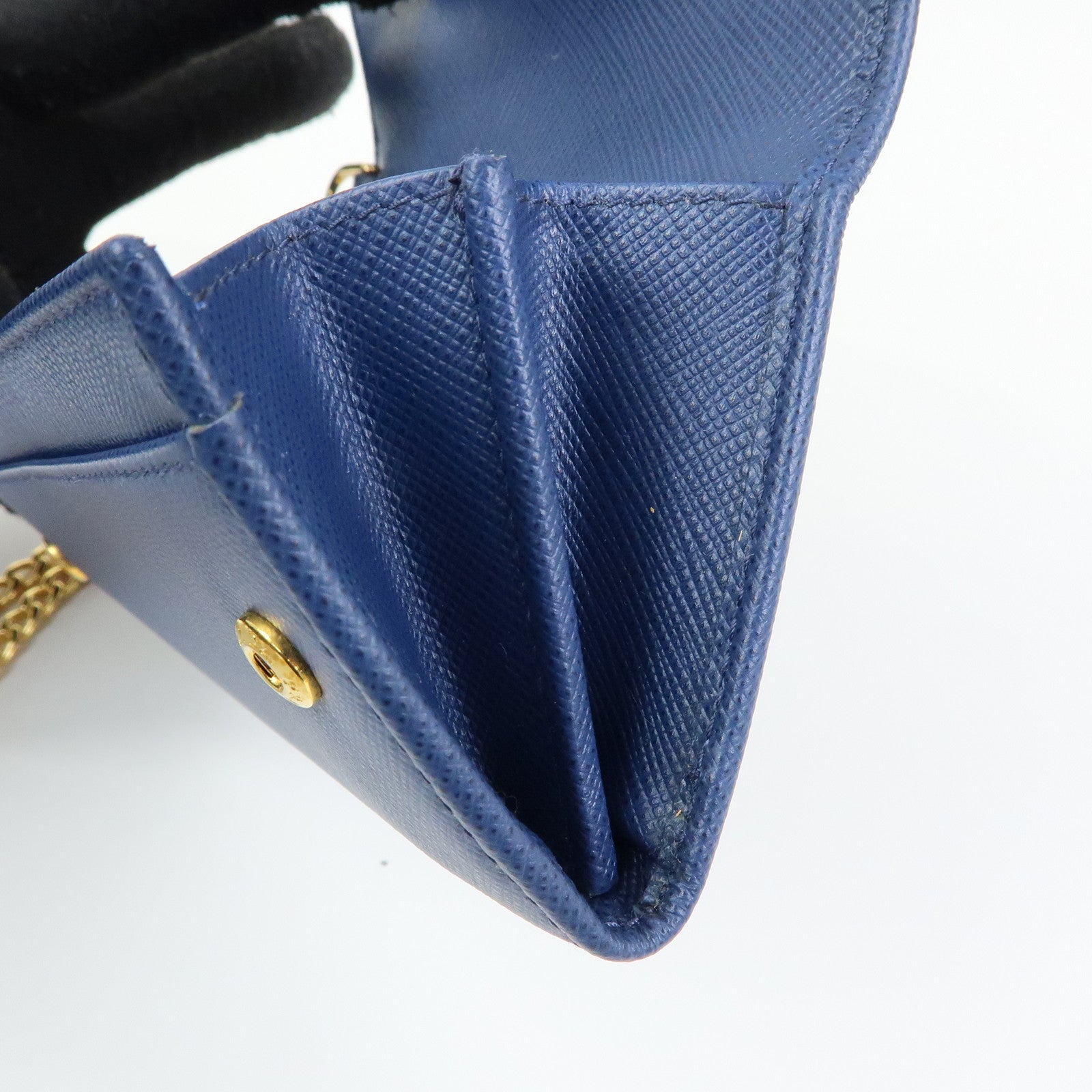 PRADA Saffiano Leather Compact Wallet Card Case Blue 1MC015