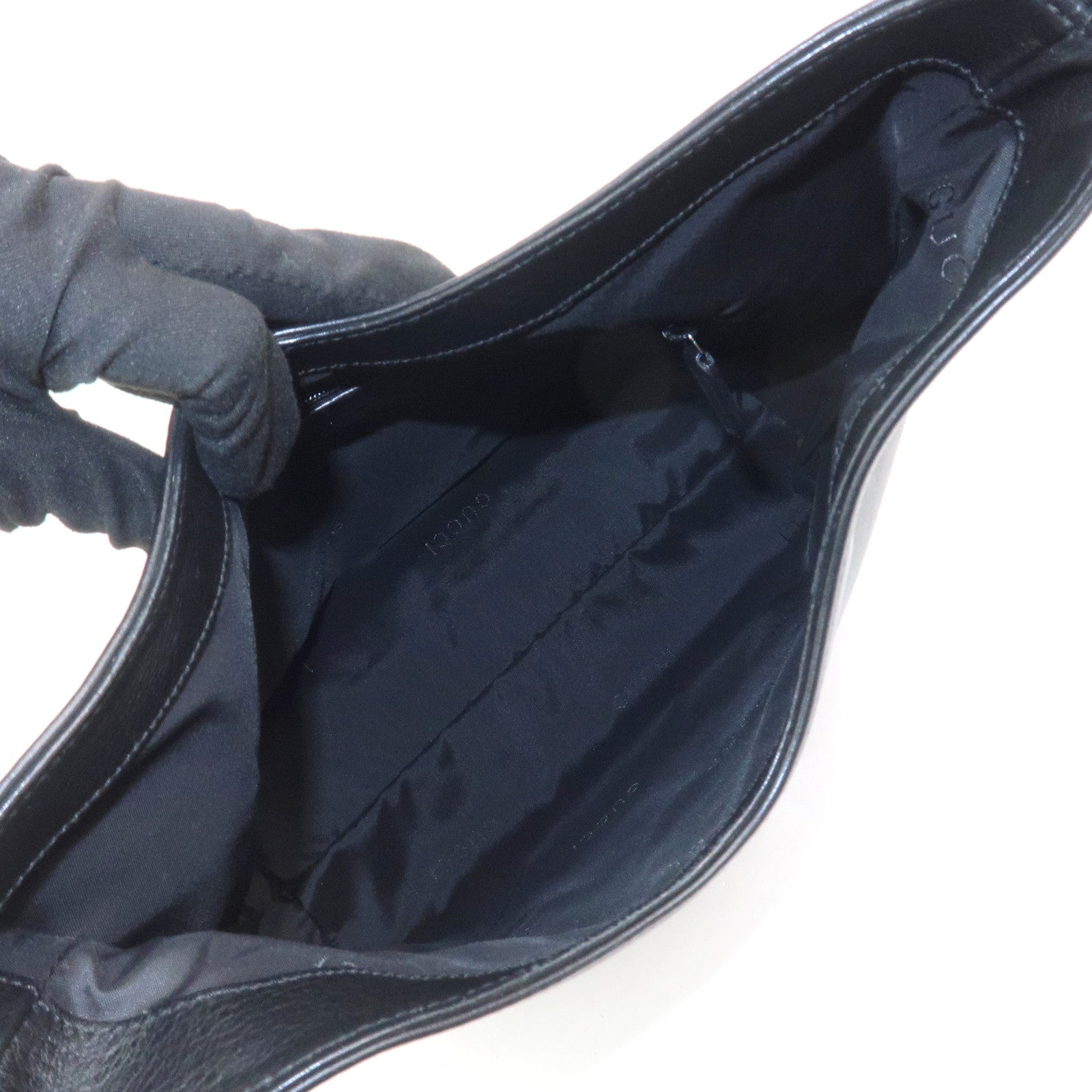 GUCCI Bamboo Leather Shoulder Bag Hand Bag Black 001 3244