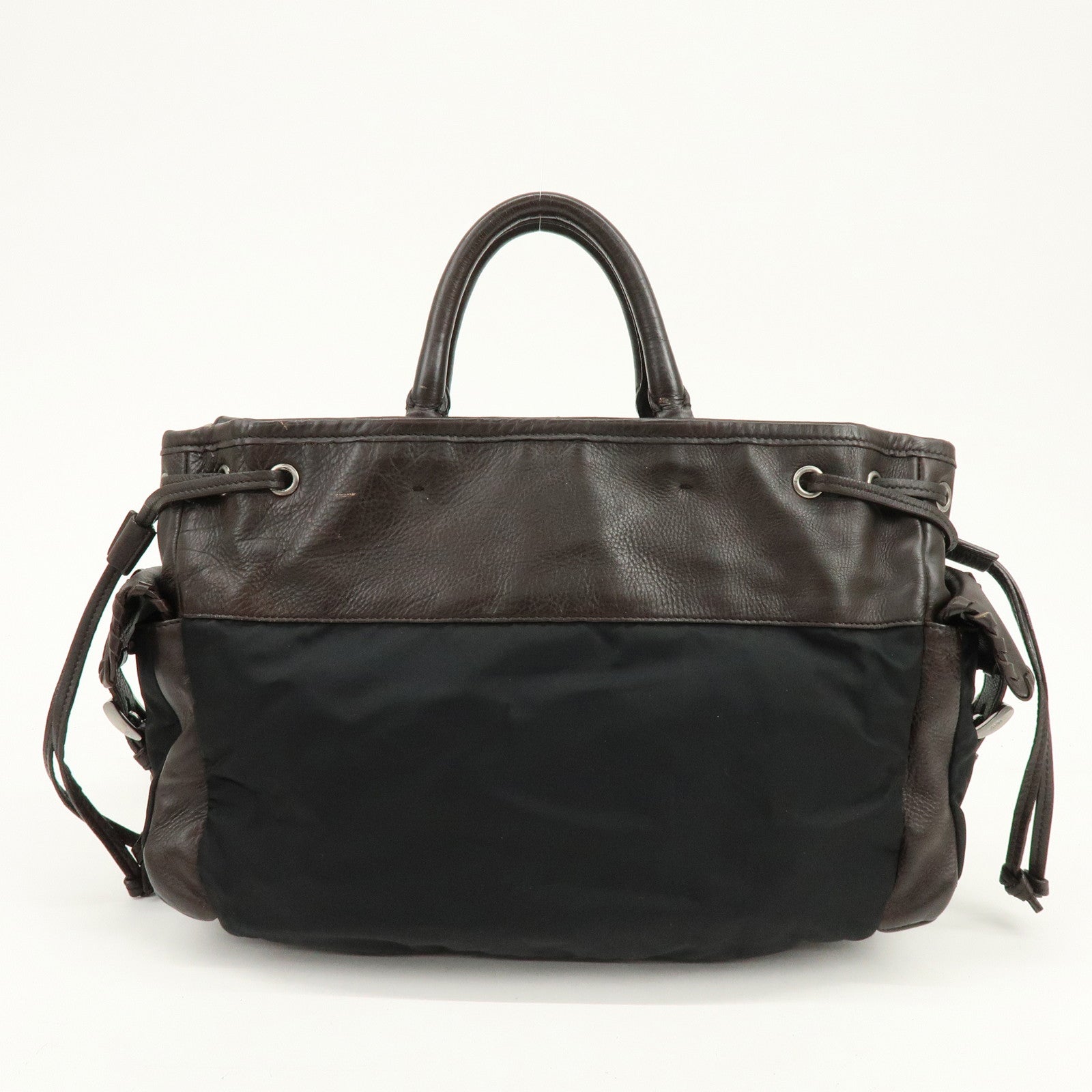 PRADA Nylon Leather 2Way Bag Hand Bag Shoulder Bag Brown