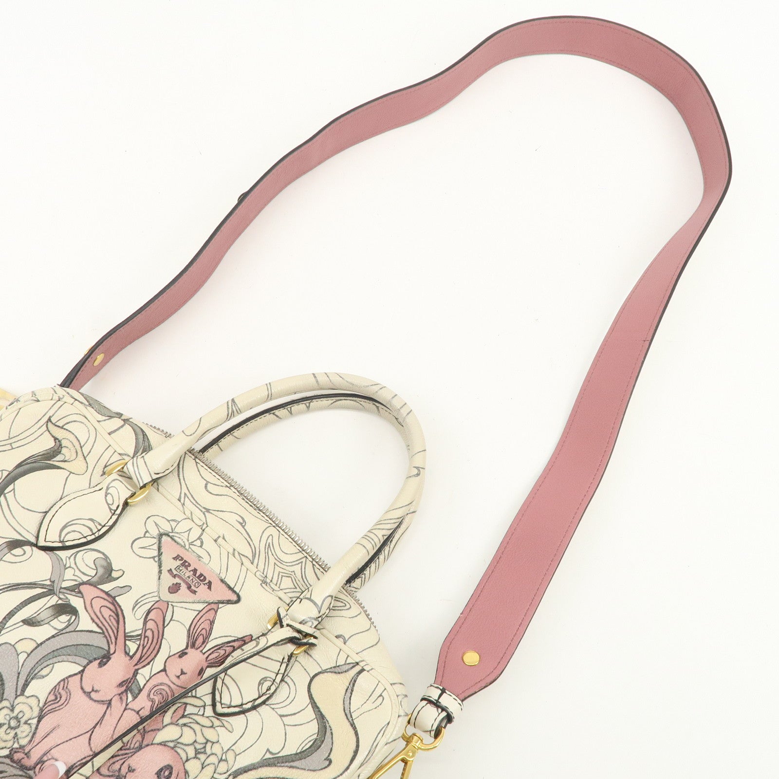 PRADA Triangle Logo Leather 2Way Hand Shoulder Bag Rabbit 1BB113