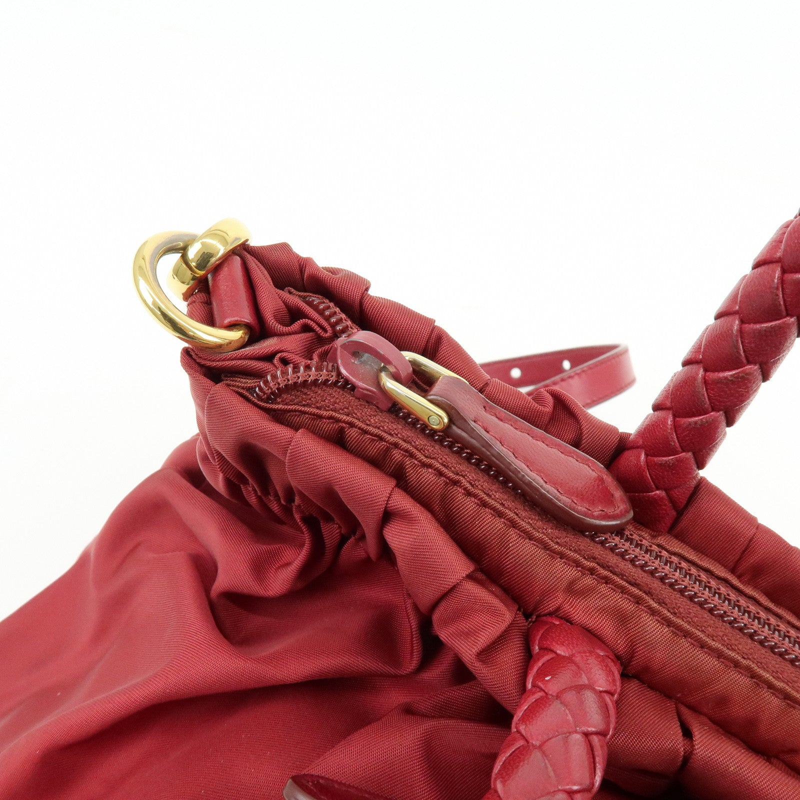 PRADA Nylon Leather Ribbon 2Way Bag Hand Bag Shoulder Bag Red