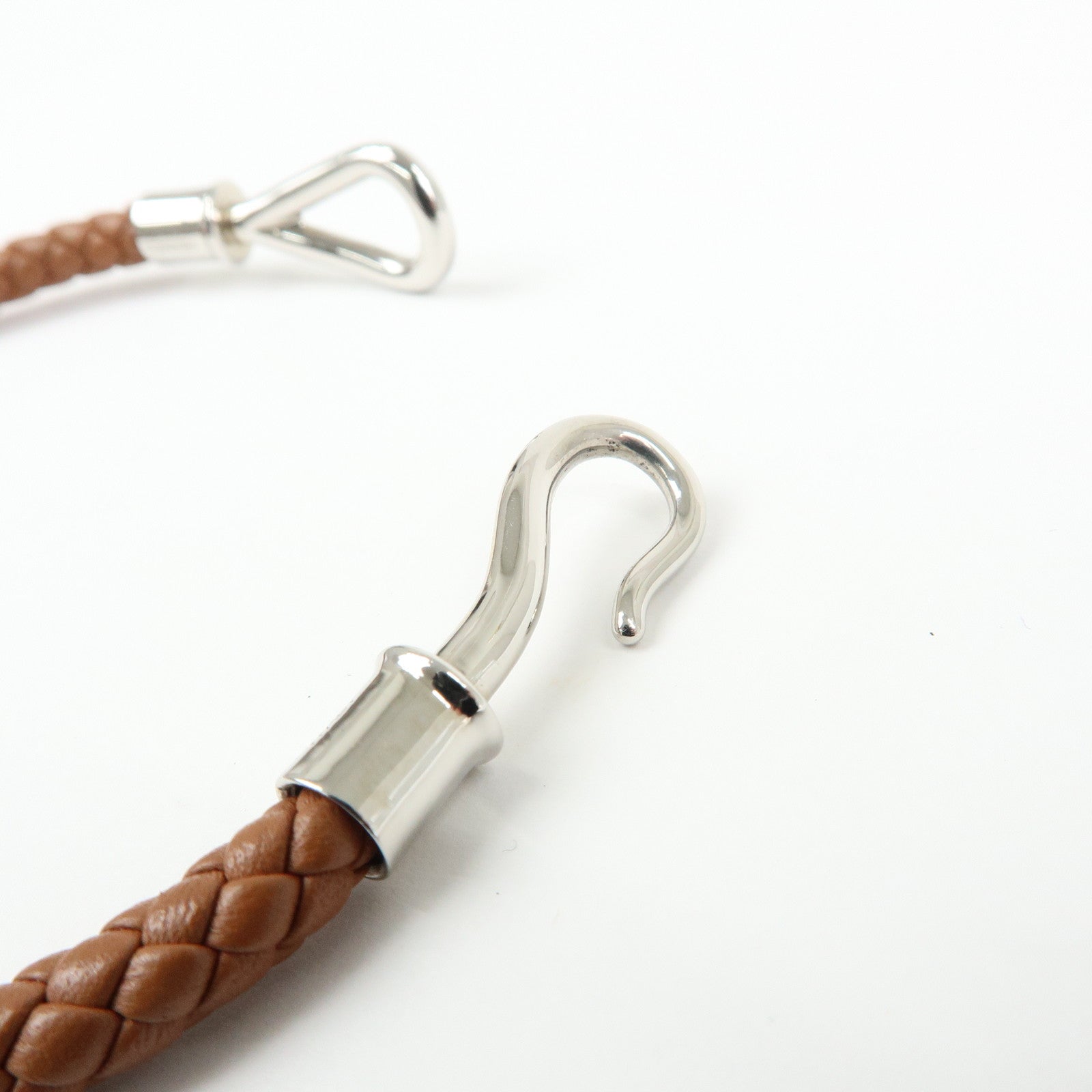 HERMES Jumbo Choker Leather Metal Bracelet Brown Silver