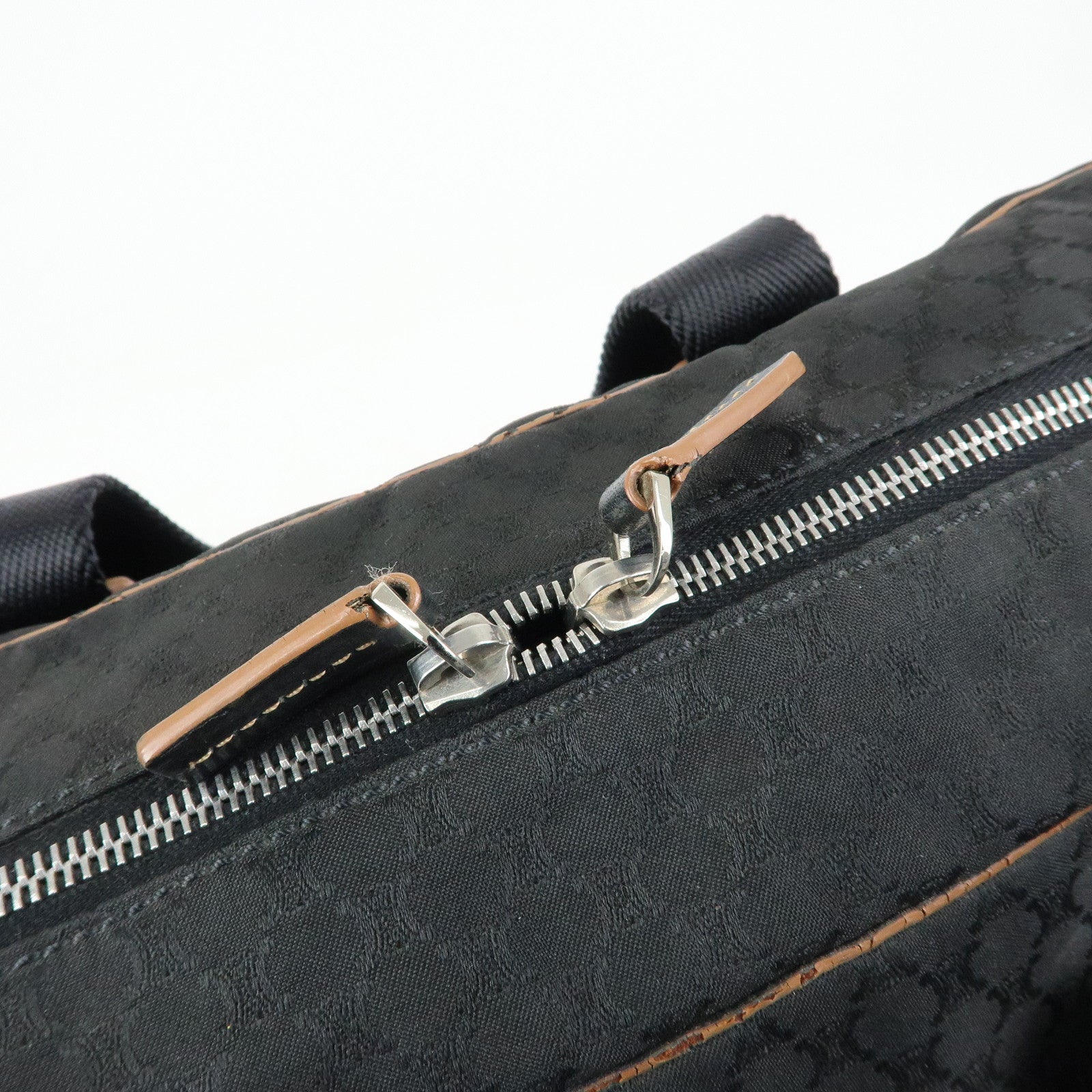 CELINE Macadam Canvas Leather Boston Bag Hand Bag Black