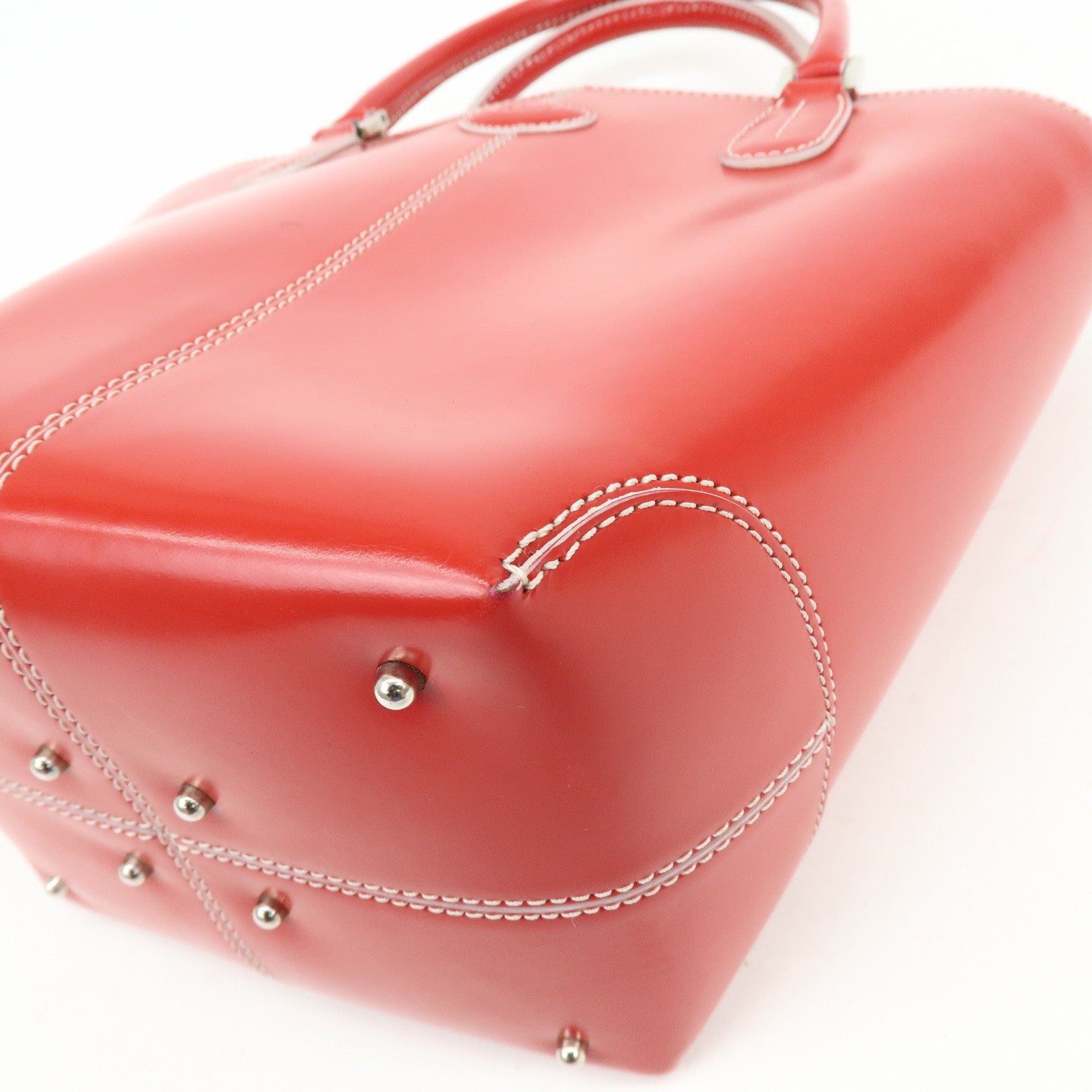 TOD'S Logo Leather Hand Bag Tote Bag Red