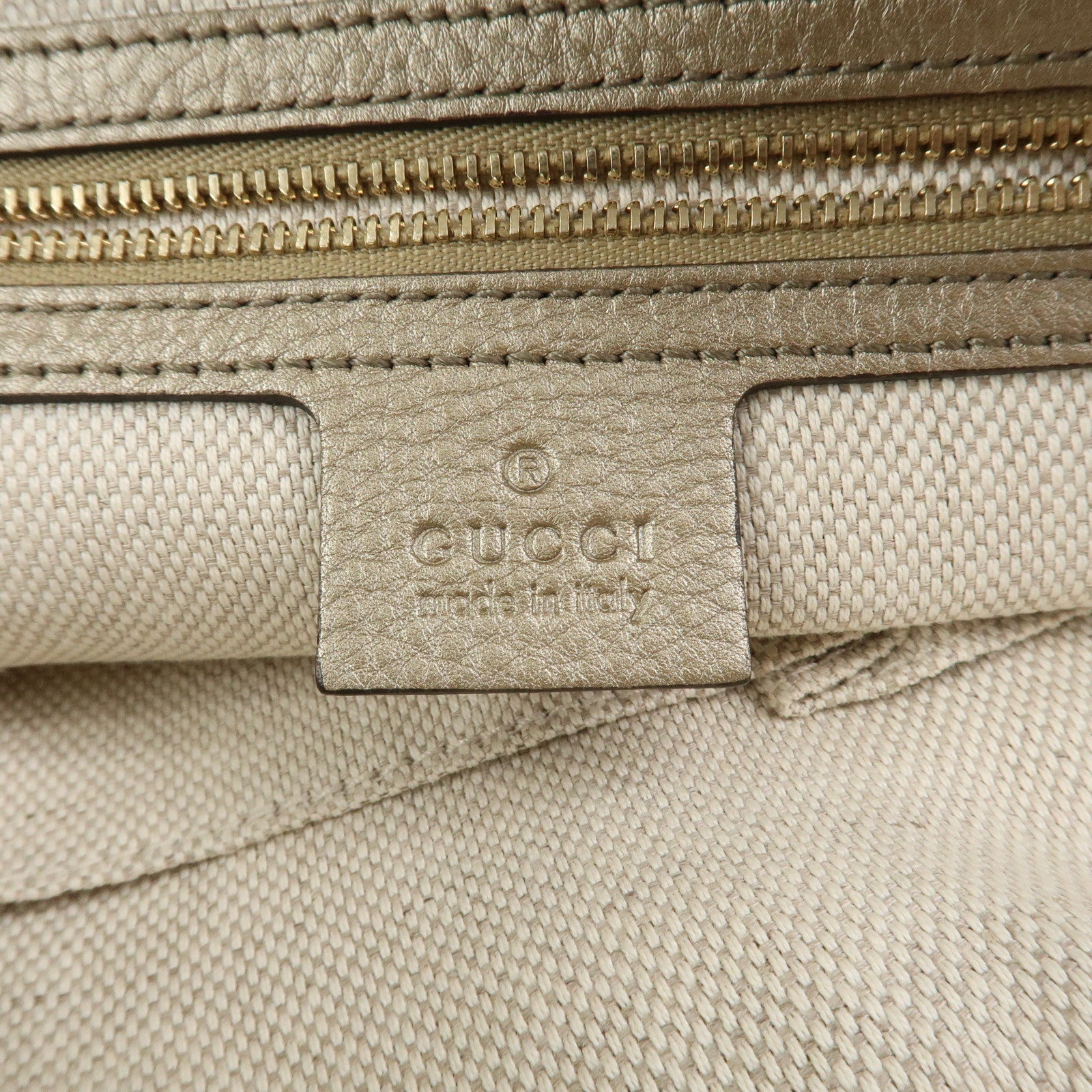 GUCCI SOHO Interlocking G Leather Shoulder Bag Metallic Brown 308983