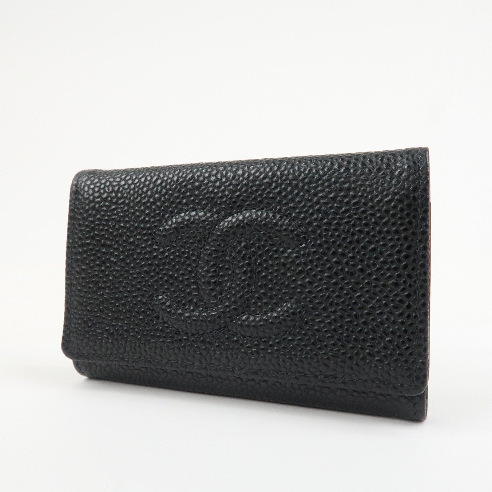 CHANEL COCO Mark Caviarskin 6 Rings Key Case Key Holder A01439