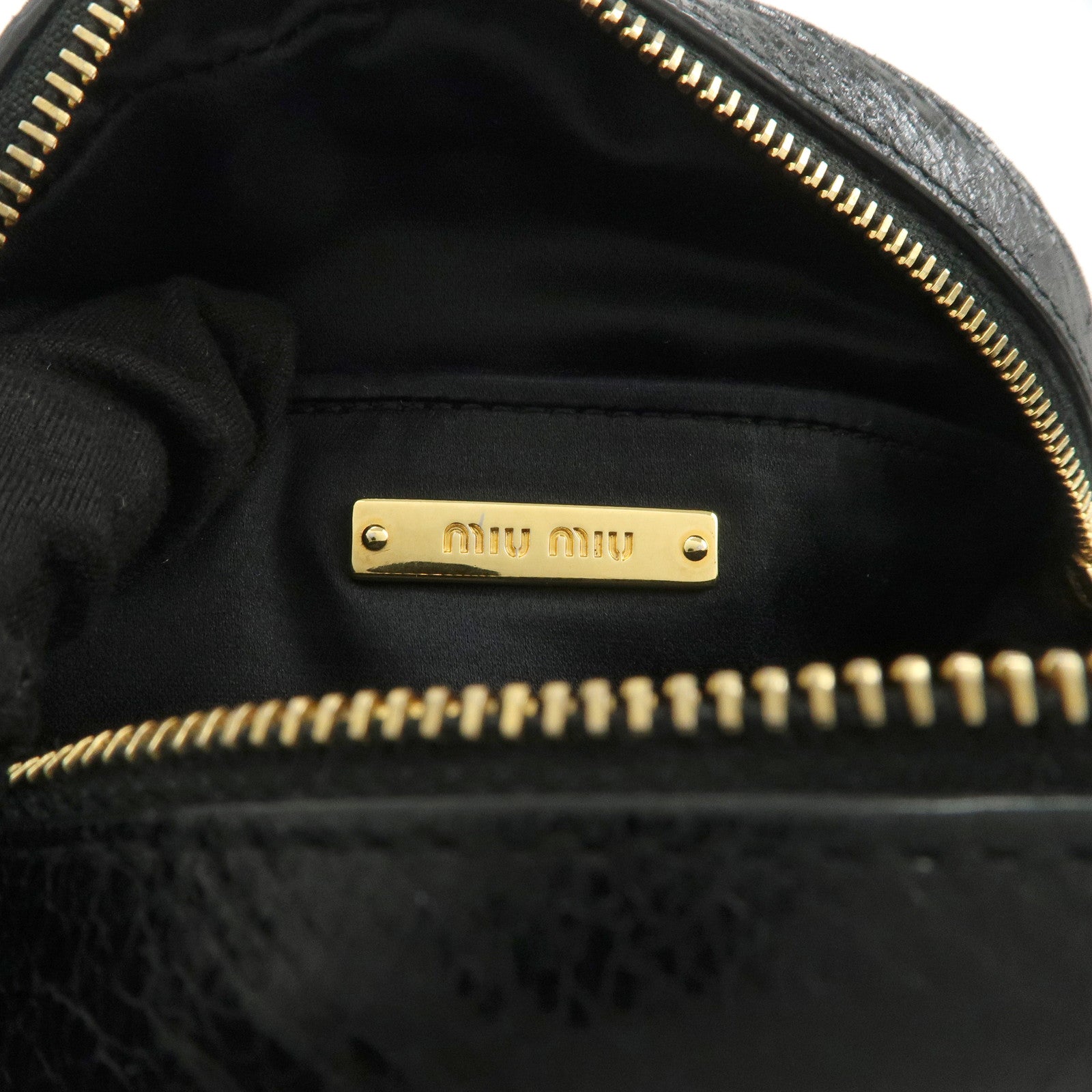 MIU MIU Logo Matelasse Leather Hand Bag Mini Bag Black