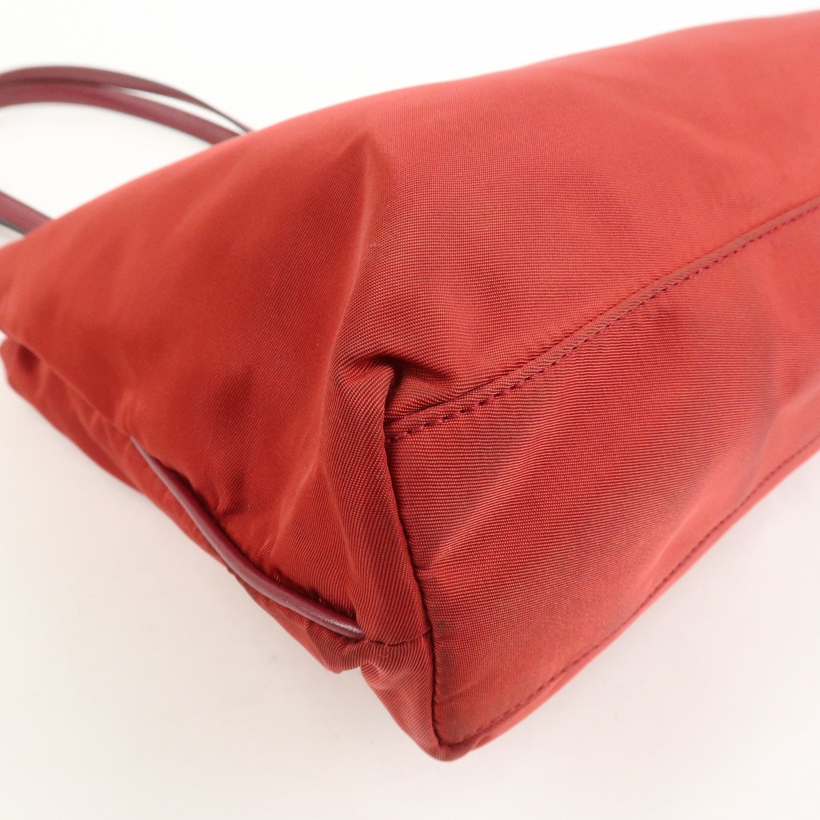 PRADA Triangle Logo Nylon Leather Tote Bag Shoulder Bag Red