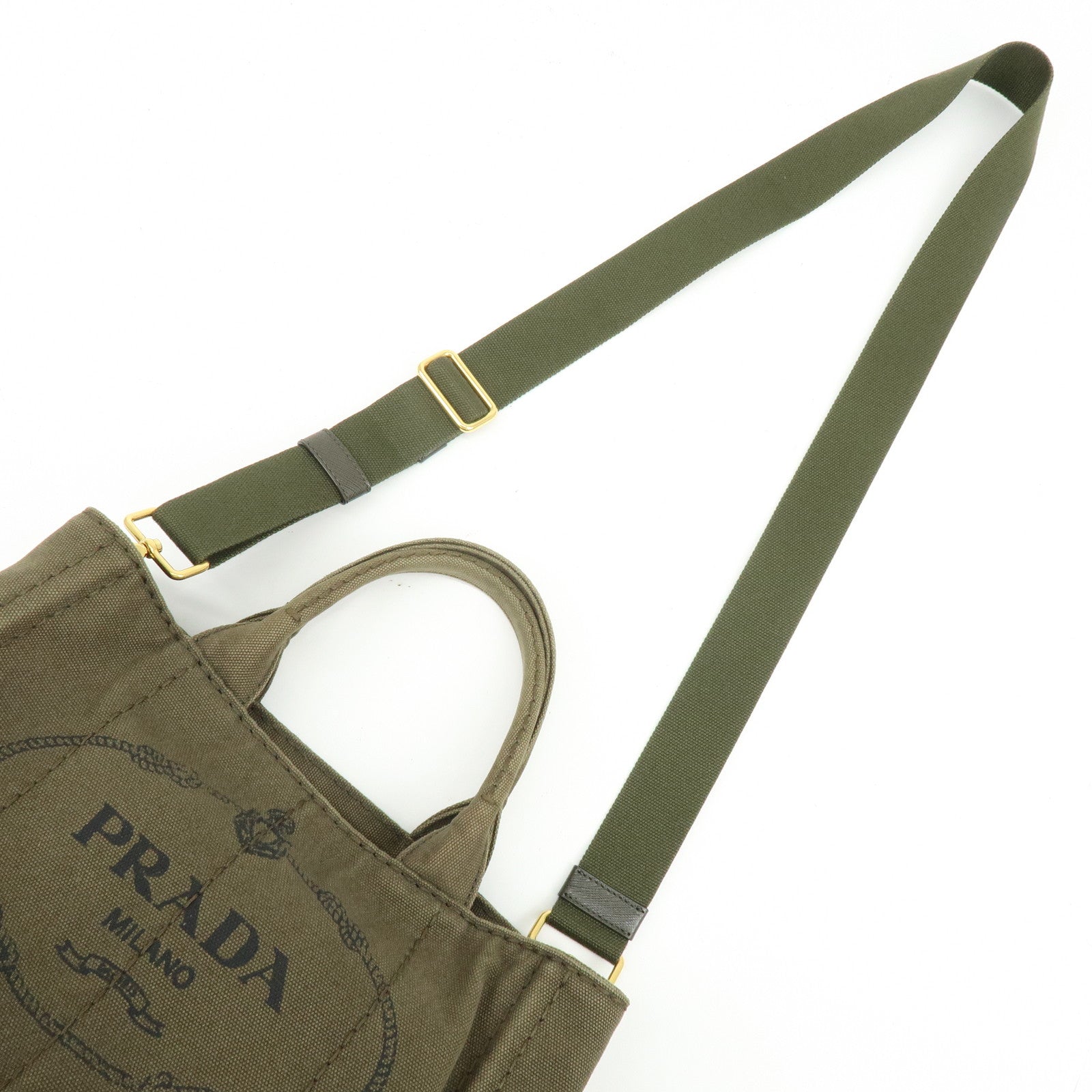PRADA Triangle Log Canapa Mini 2Way Hand Shoulder Bag Khaki B2439G