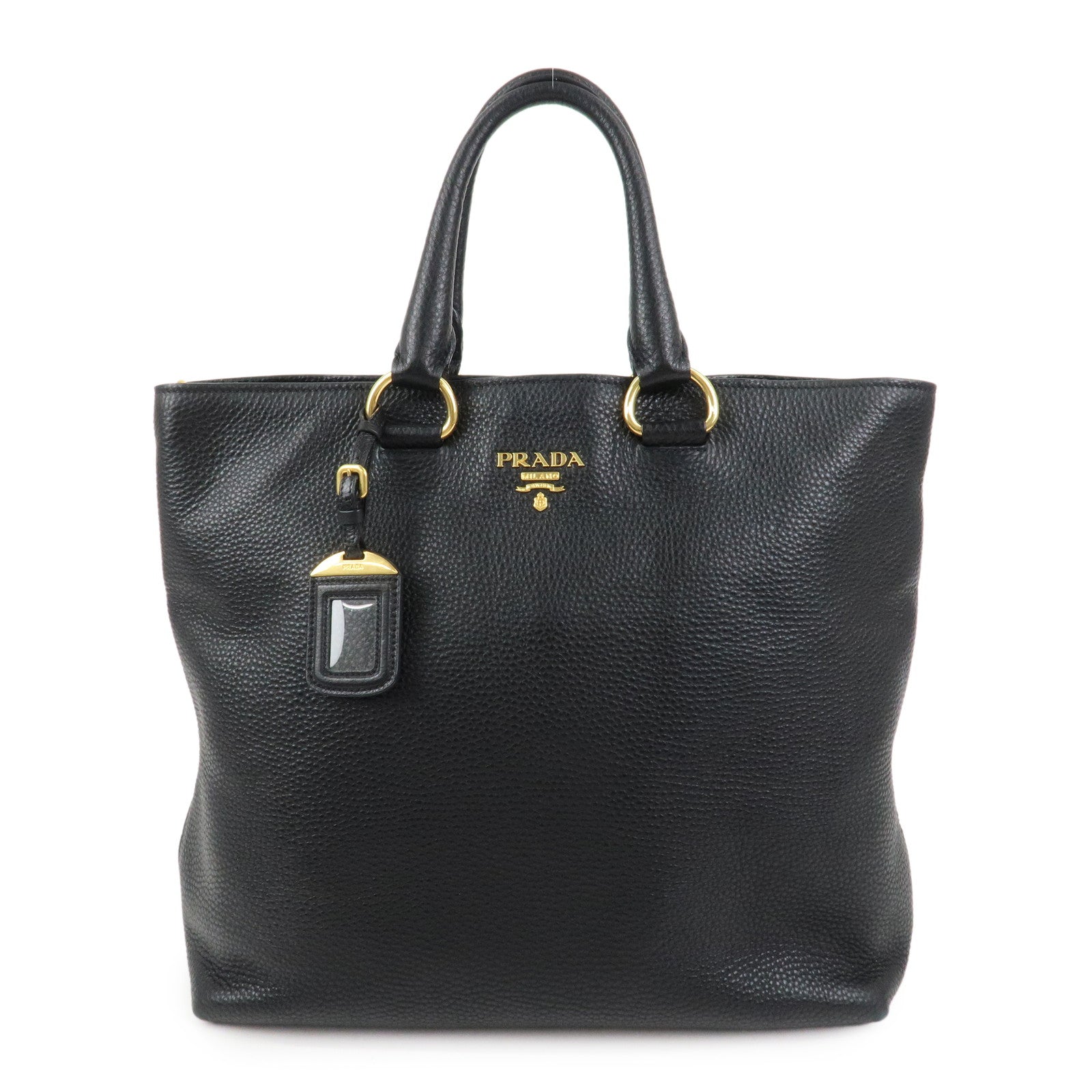 PRADA Vitello Daino Leather 2Way Tote Bag Shoulder Bag Black BN1713