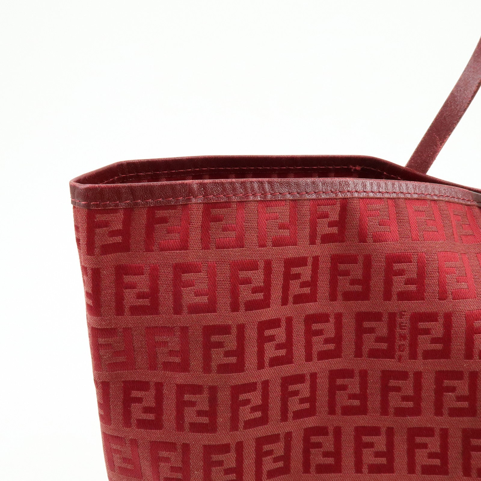 FENDI Zucchino Canvas Leather Tote Bag Shoulder Bag Red 8BH005