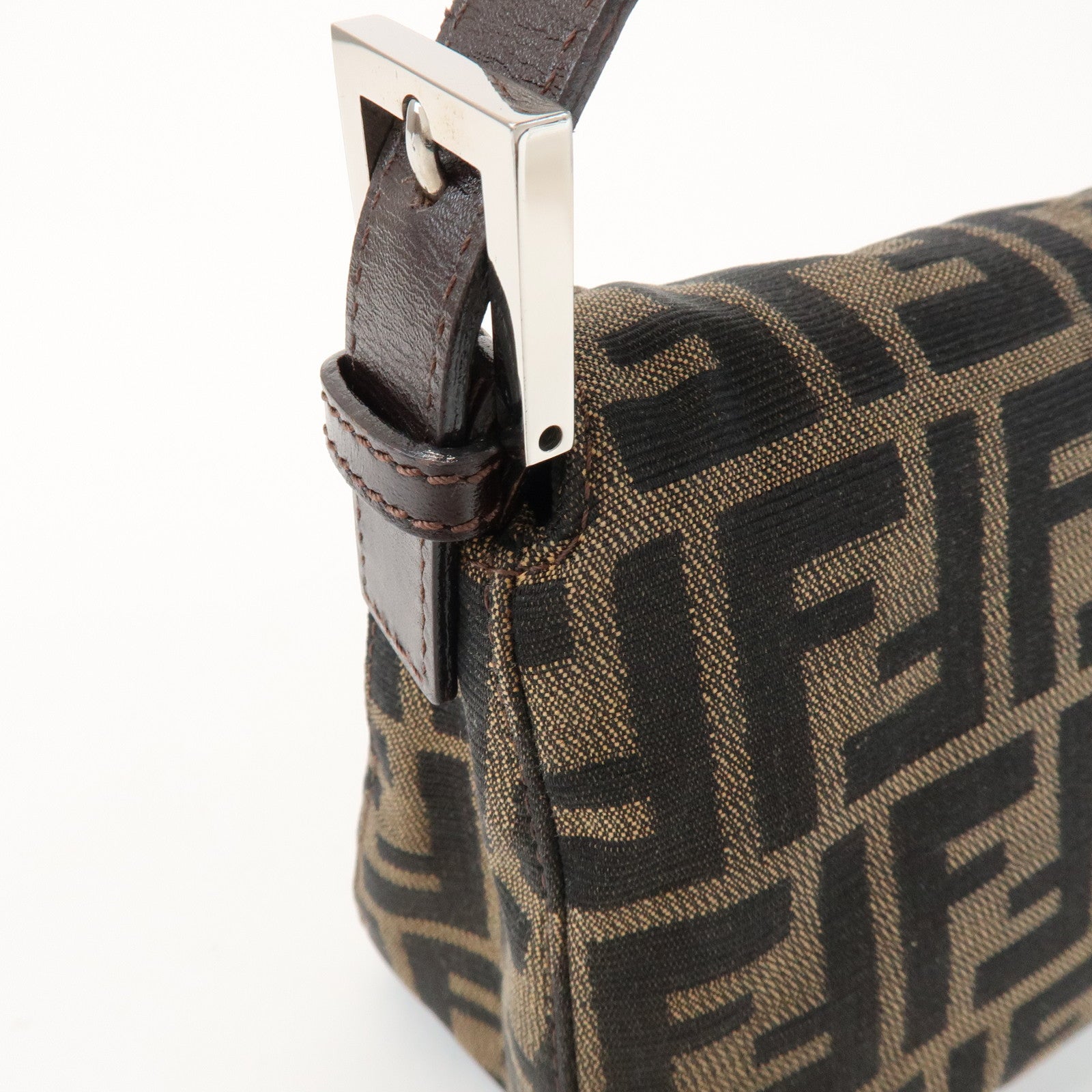 FENDI Zucca Canvas Leather Shoulder Bag Hand Bag Brown Black 26725