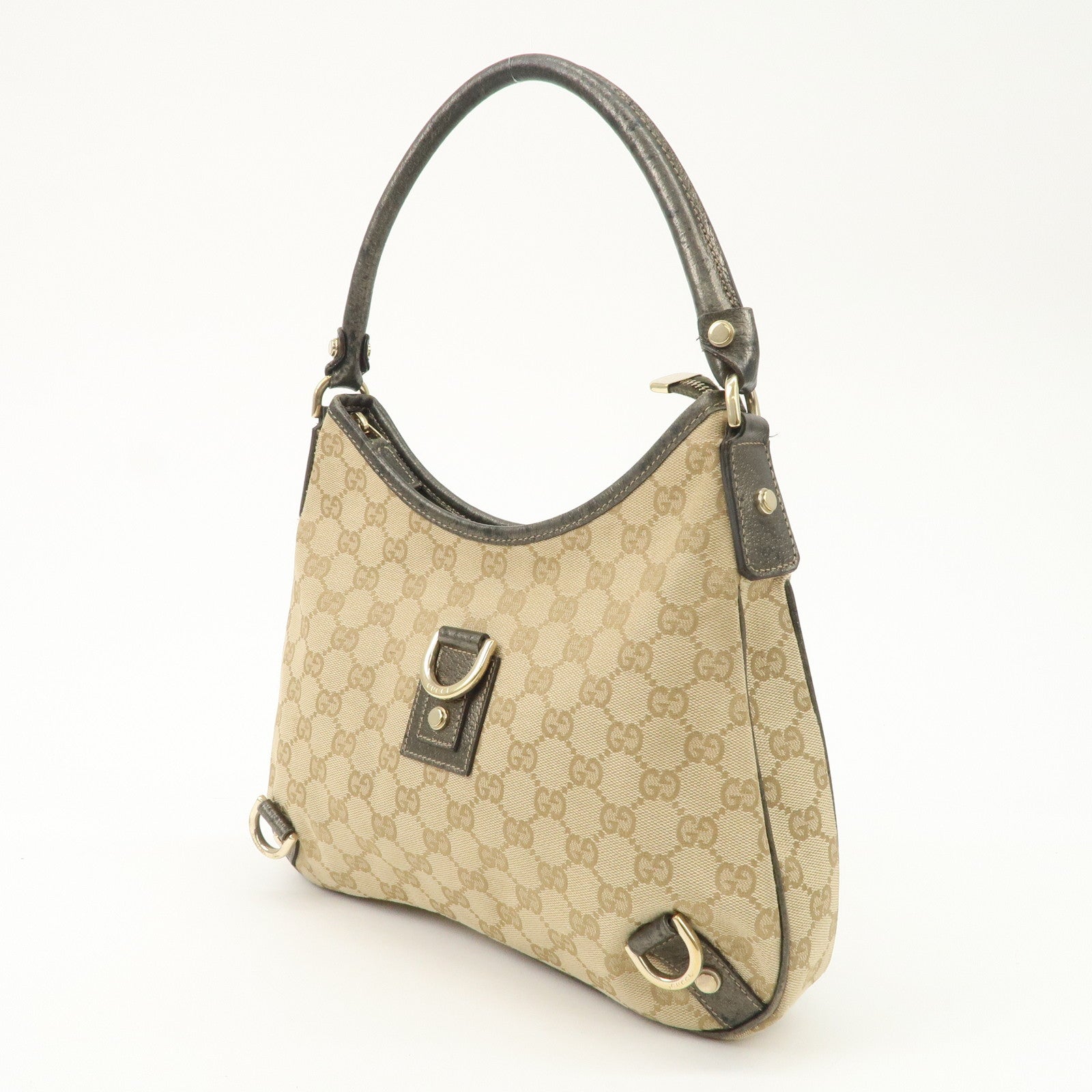 GUCCI Abbey GG Canvas Leather Shoulder Bag Beige Bronze 130738 Used
