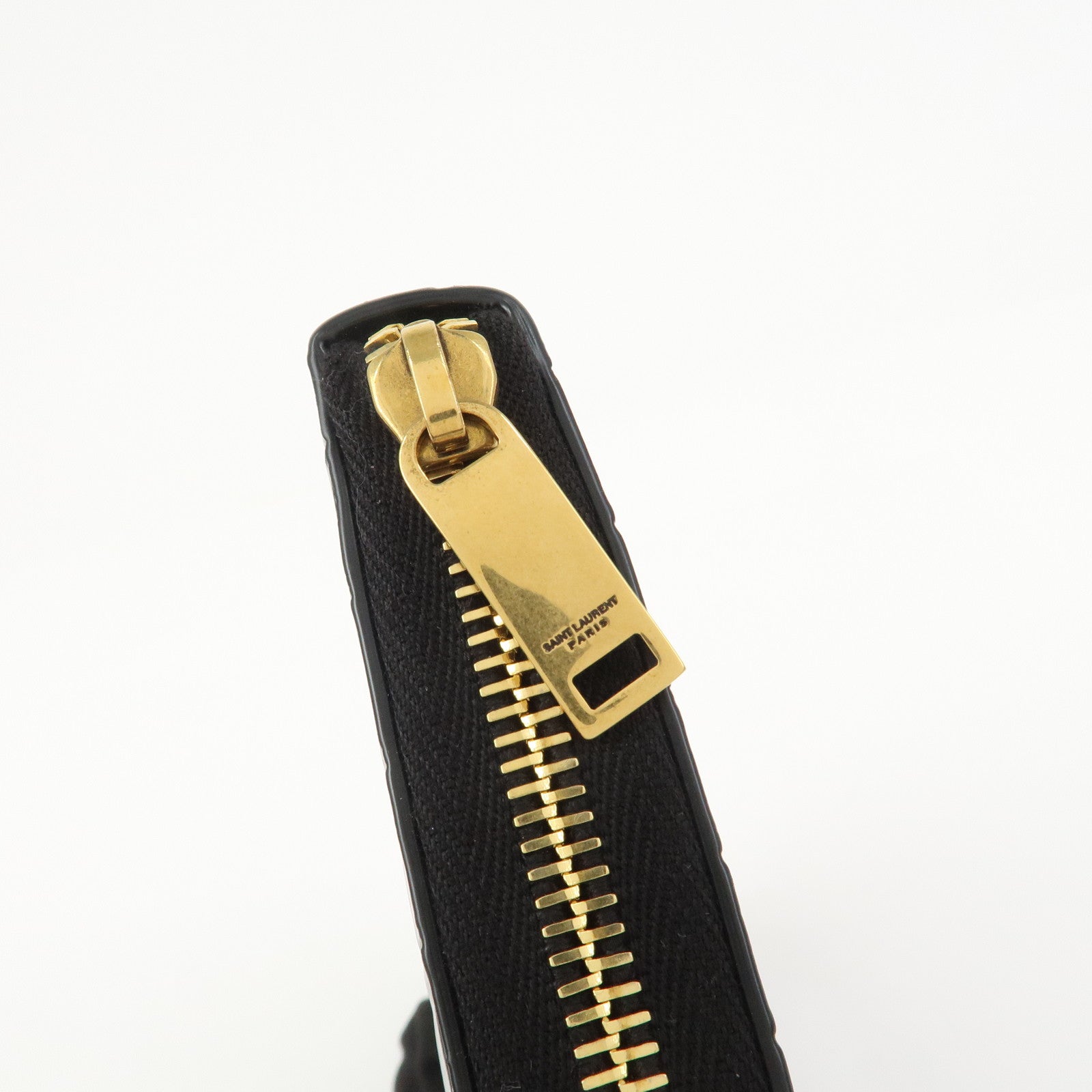 SAINT LAURENT Logo Emboss Leather Zippy Long Wallet Black