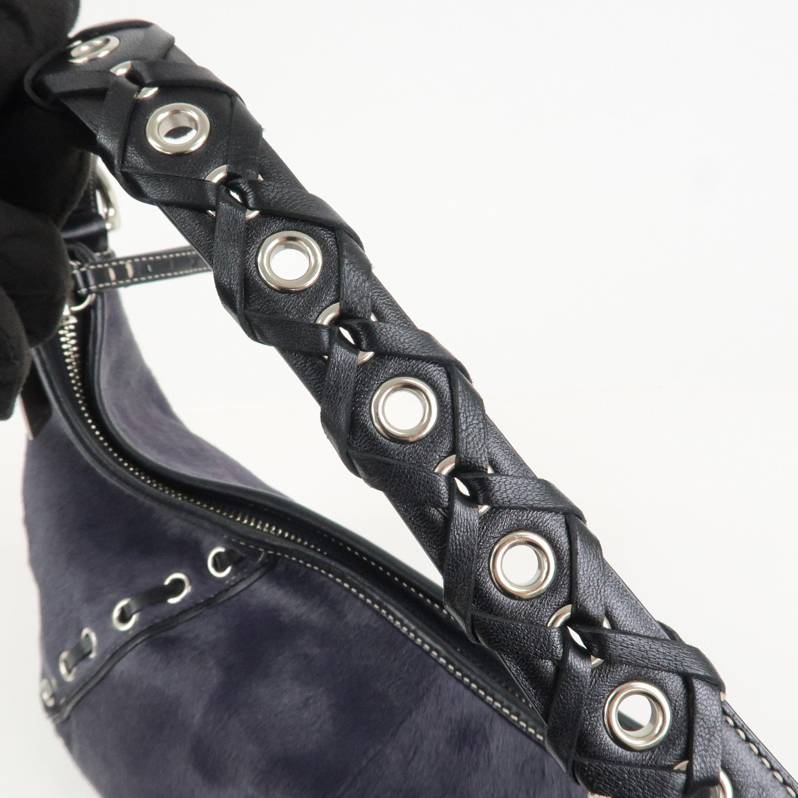 COACH Logo Unborn Calf Leather Shoulder Bag Hand Bag Black