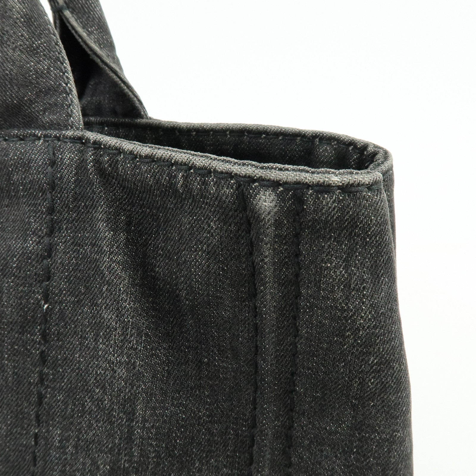 PRADA Canapa Denim Tote Bag Hand Bag Black 1BG642