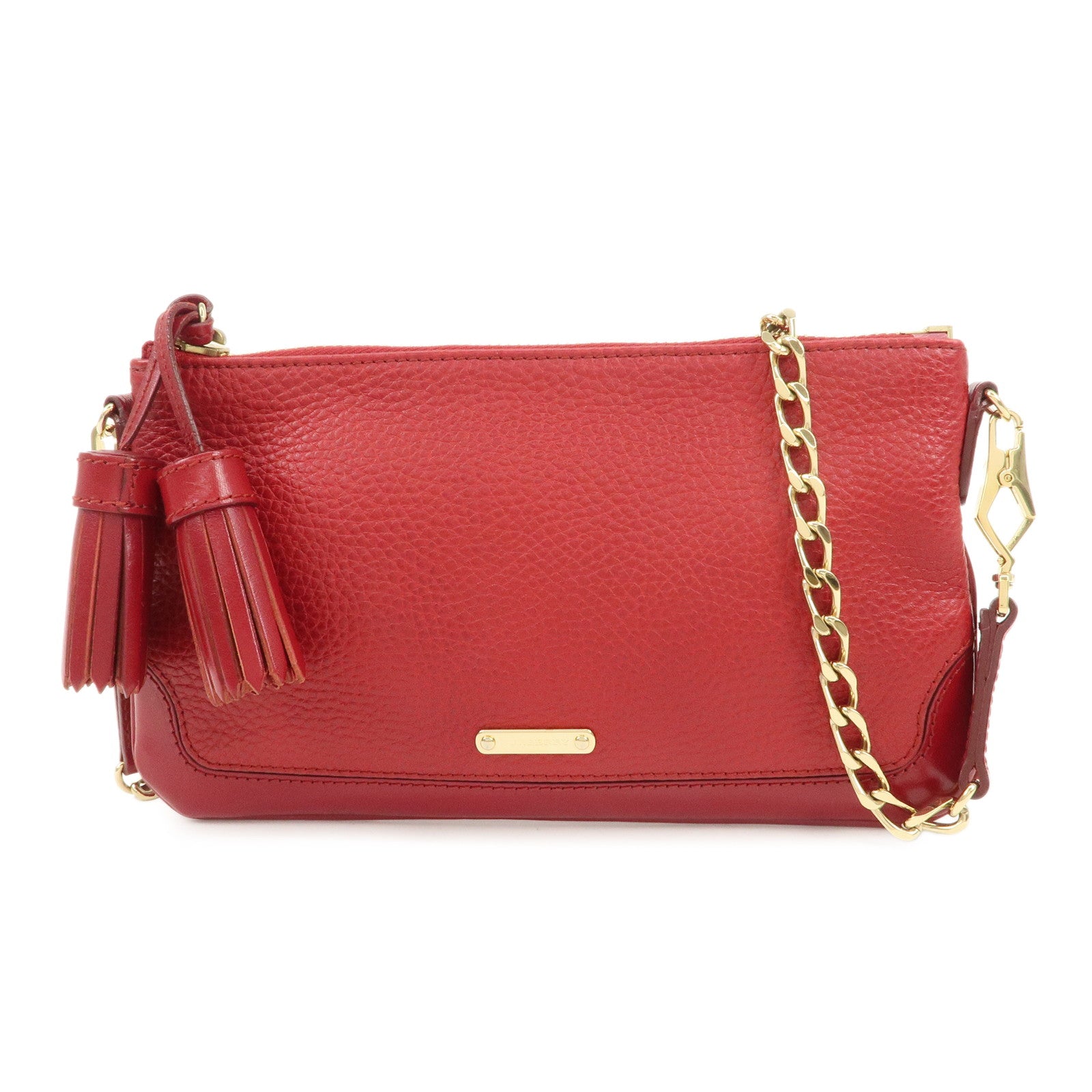 BURBERRY Logo Leather Chain Shoulder Bag Crossbody Bag Red Used