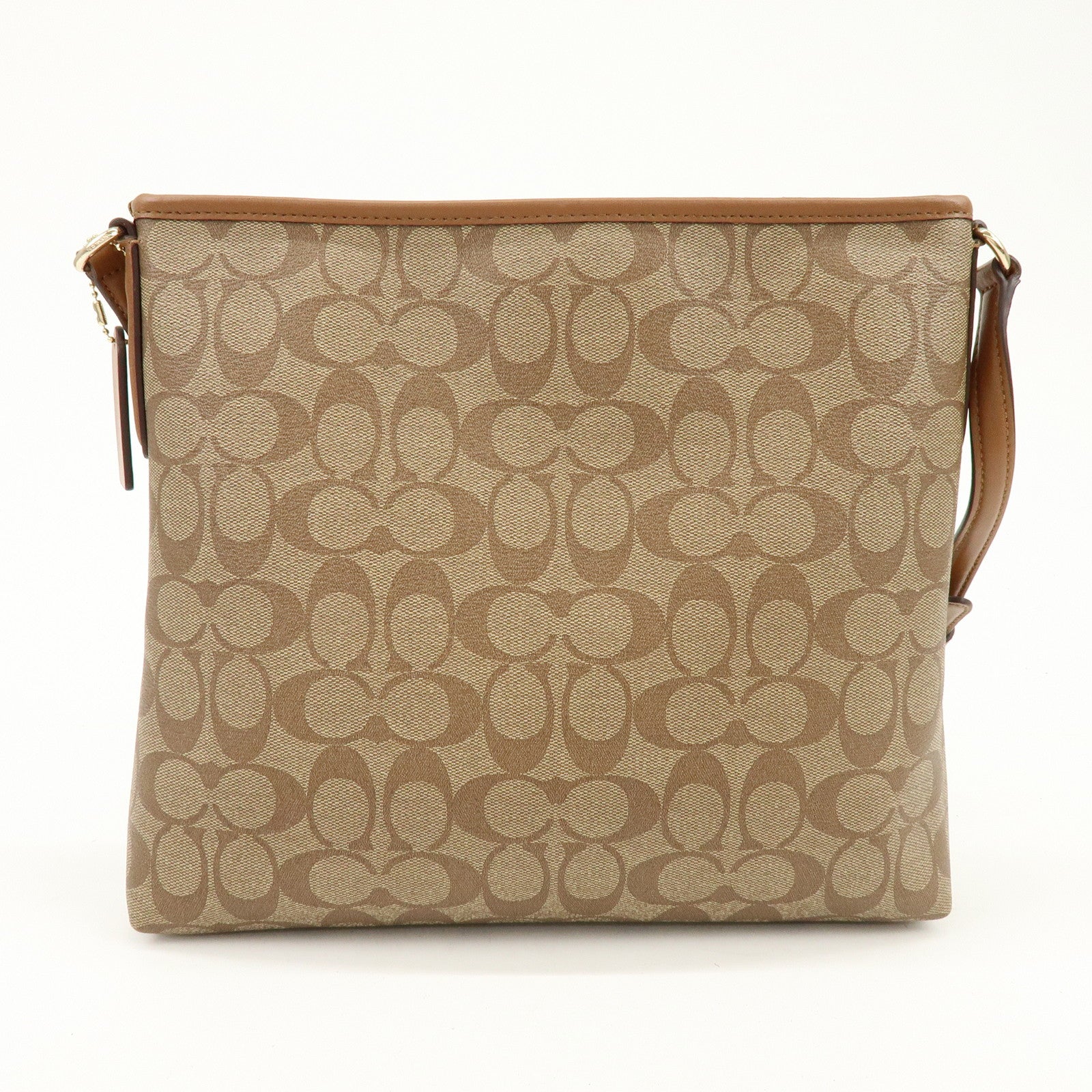 COACH Signature PVC Coated Canvas Leather Shoulder Bag Beige Brown