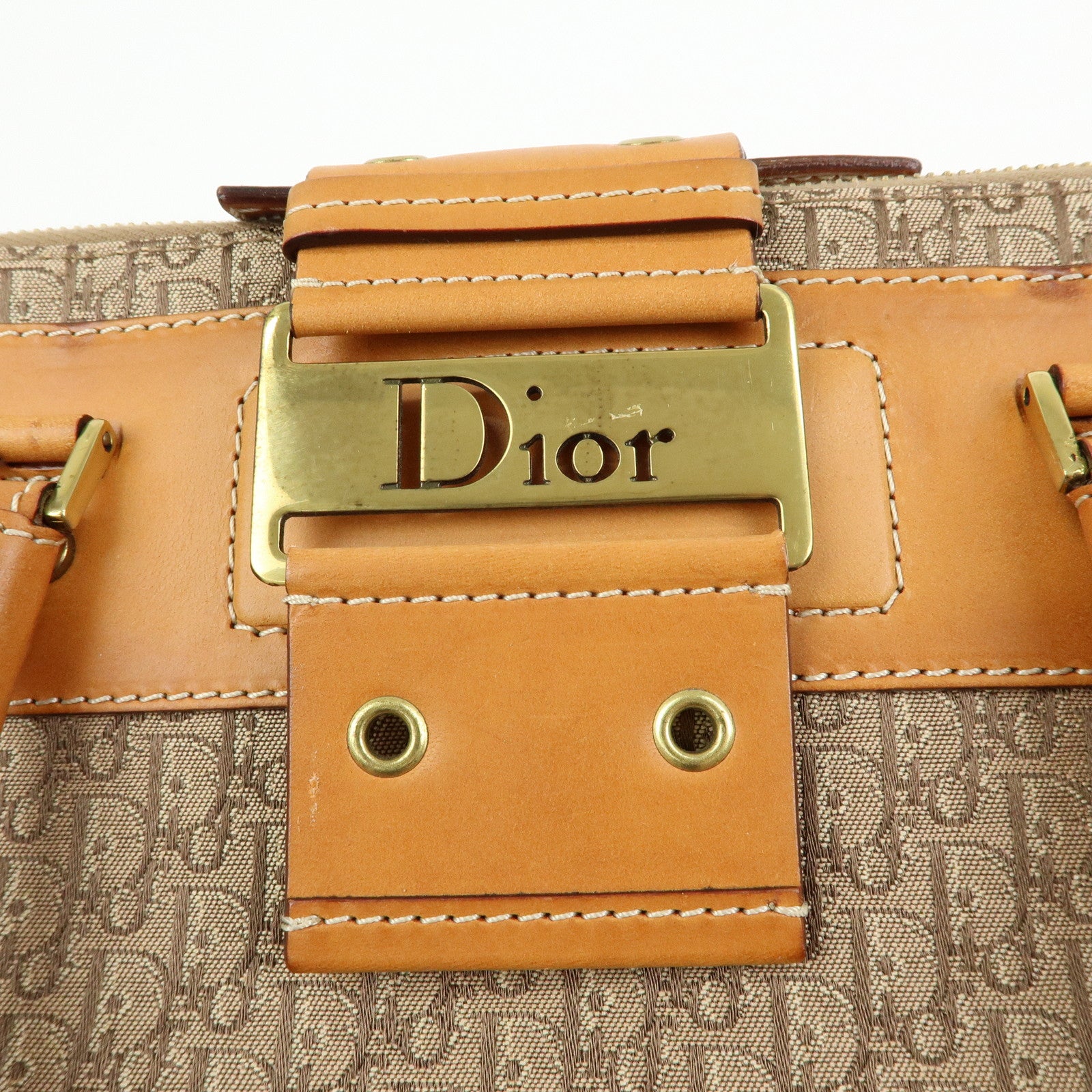 Christian Dior Trotter Street Chic Canvas Leather Hand Bag Camel