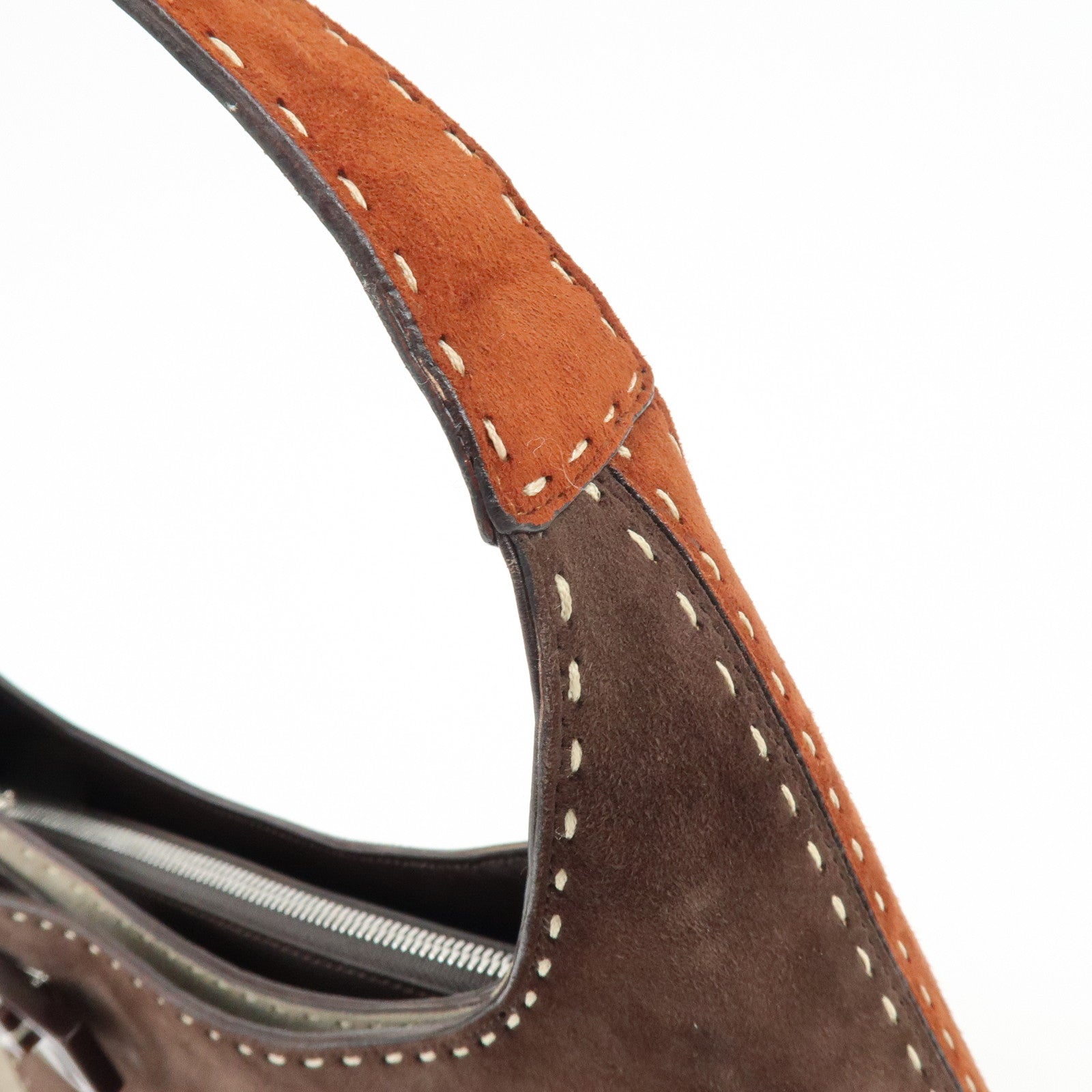 Ferragamo Gancini Suede Leather Shoulder Bag Hand Bag Brown Beige