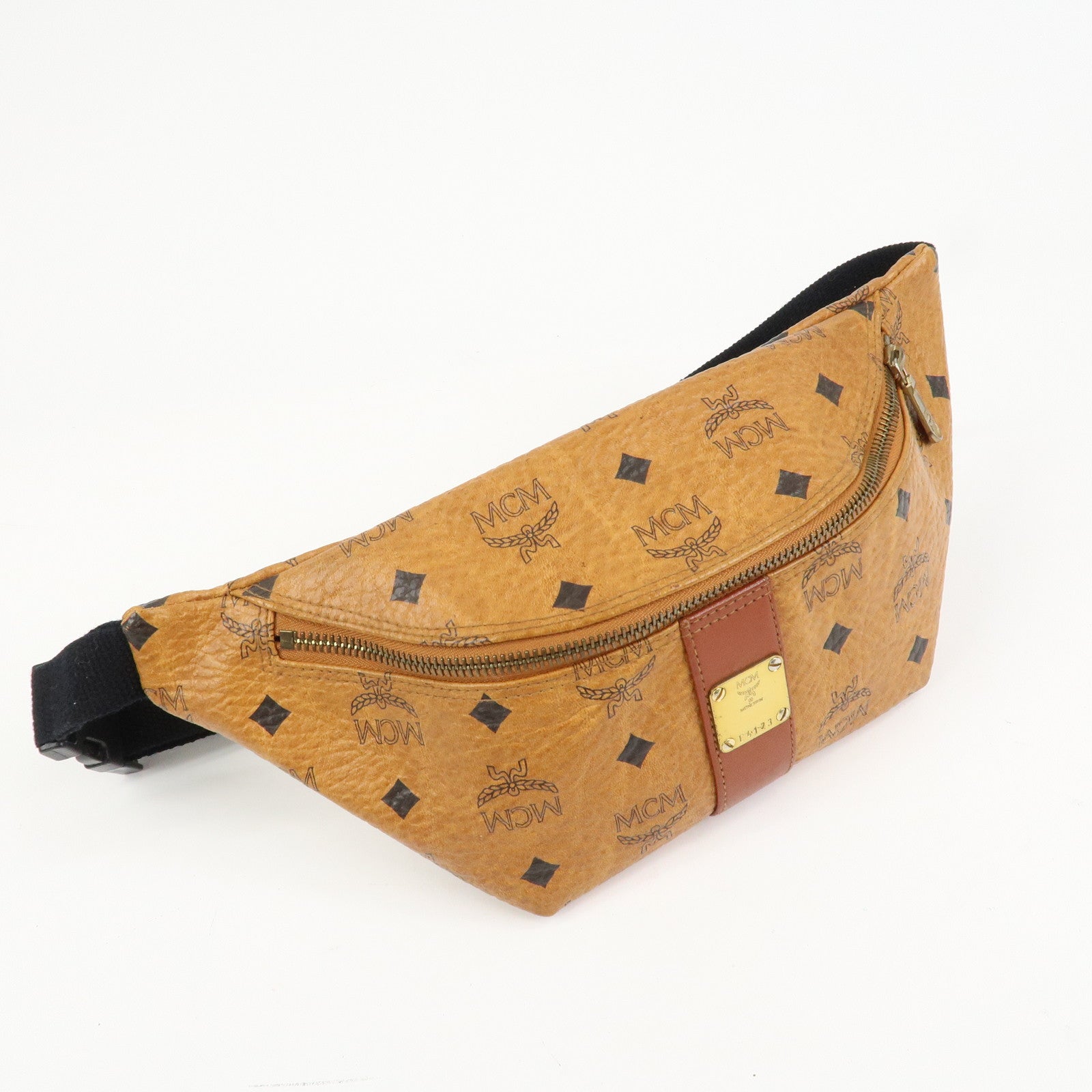 MCM Visetos Leather Waist Bag Waist Pouch Crossbody Bag Brown
