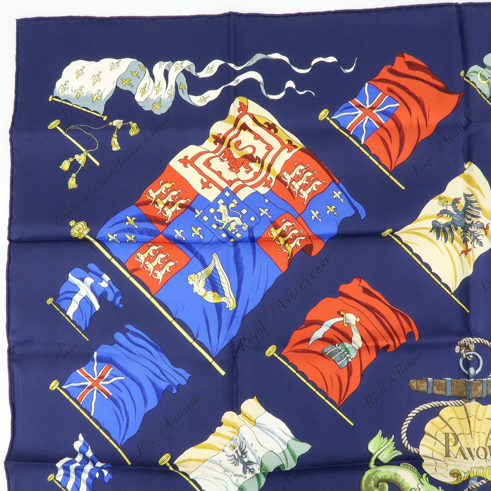 HERMES Carre 90 Silk 100% Scarf PAVOIS Navy Red