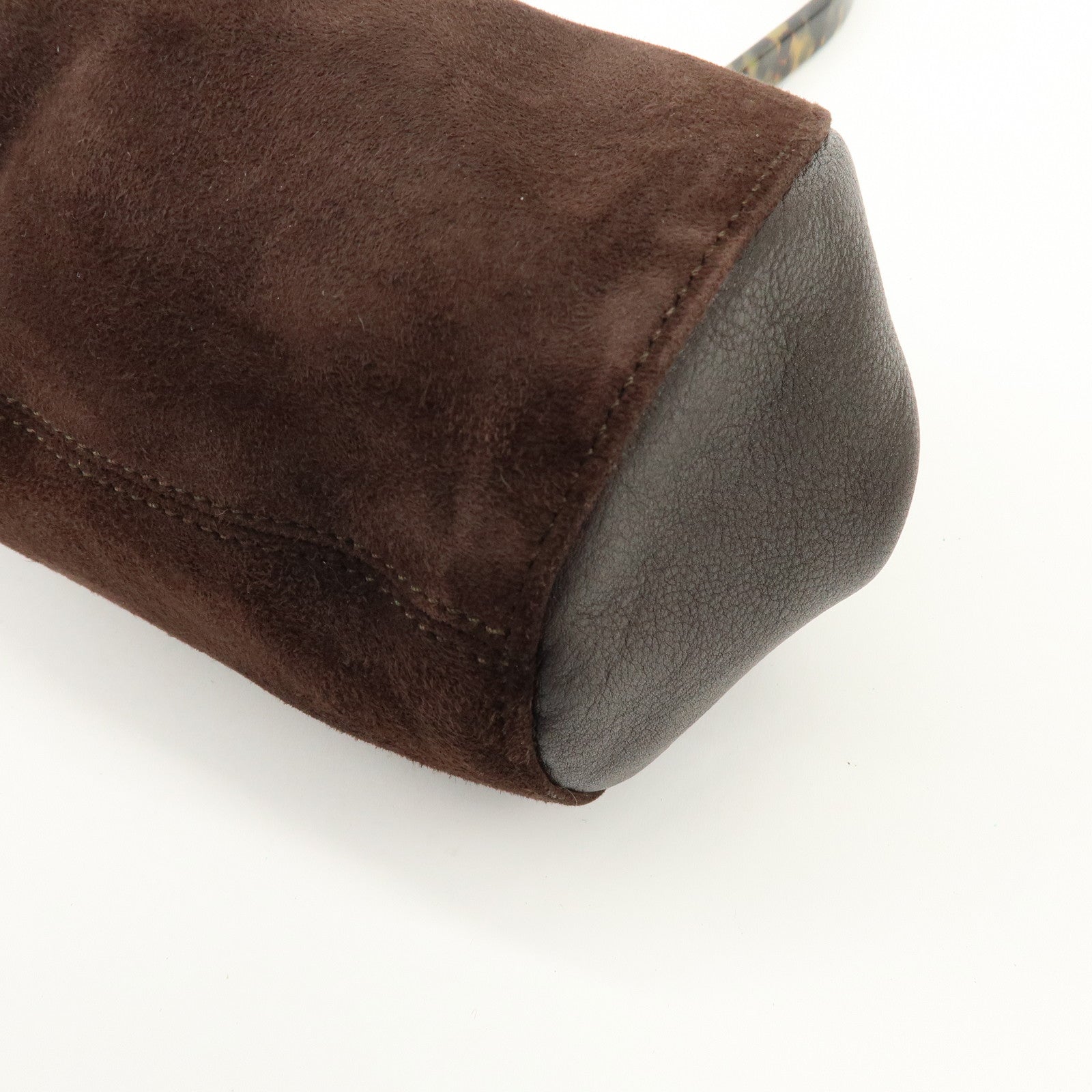 Ferragamo Suede Leather Plastic Shoulder Bag Hand Bag Brown