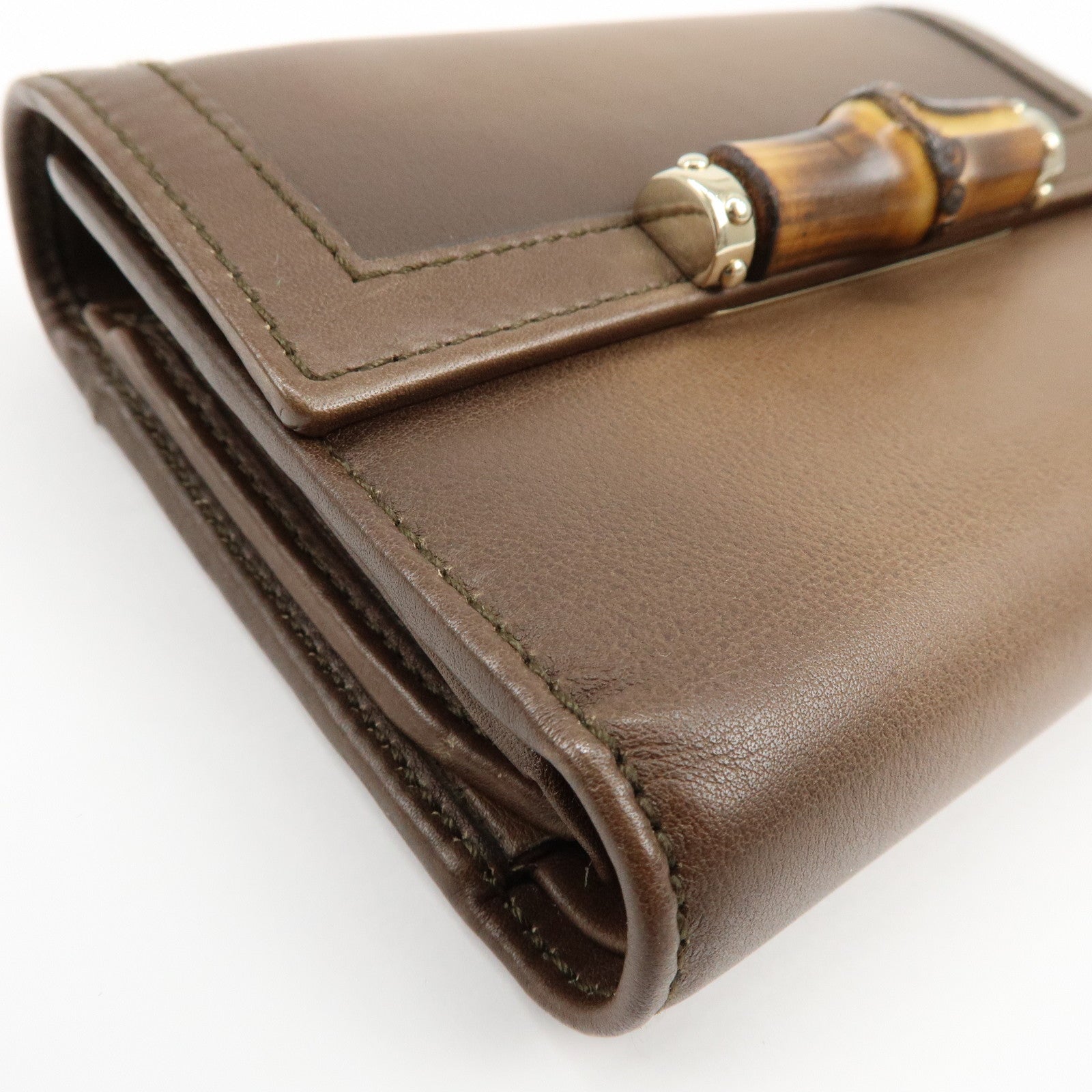 GUCCI Bamboo Leather Bi-fold Compact Wallet Brown 257017