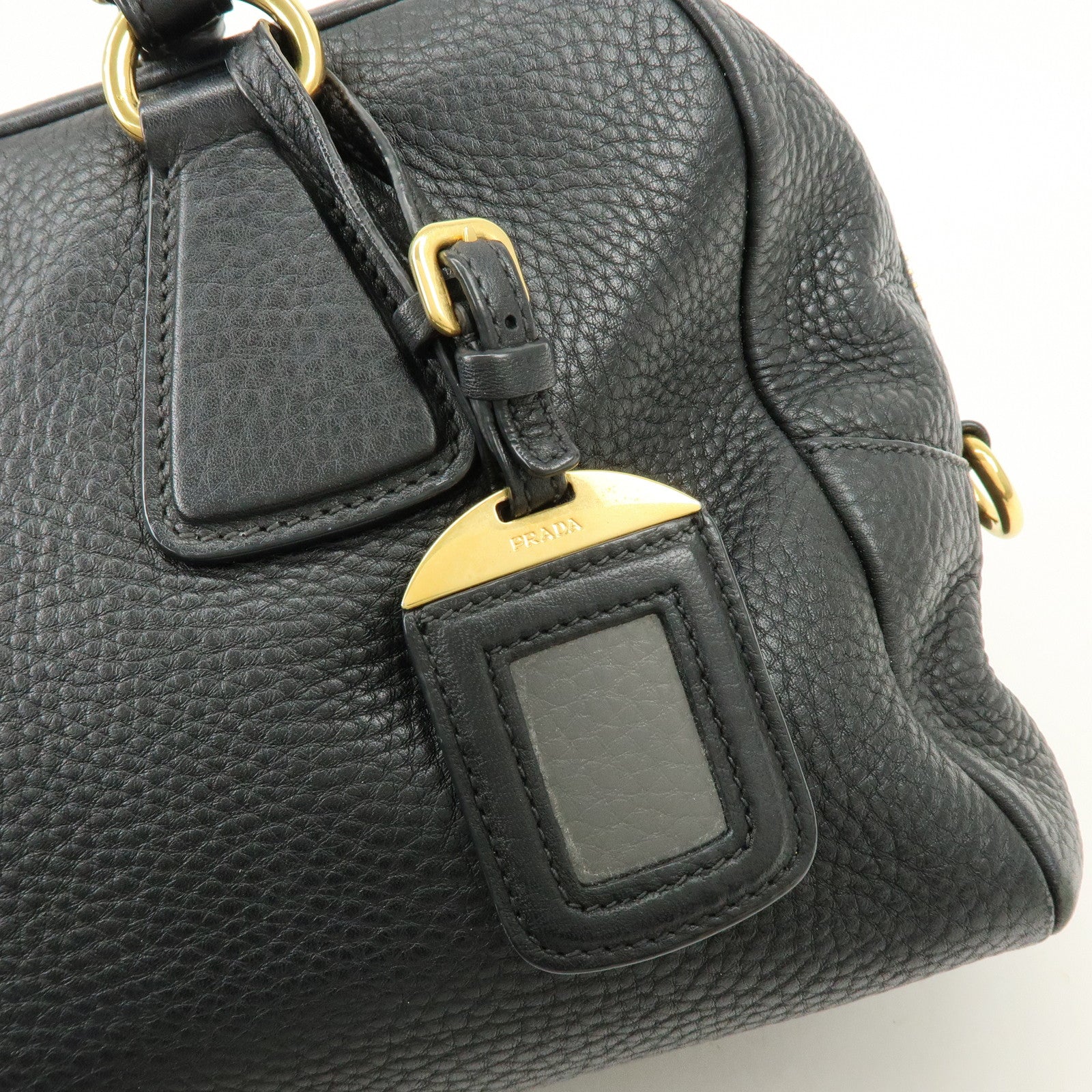 PRADA Logo Leather Boston Bag Shoulder Bag Black B3091M