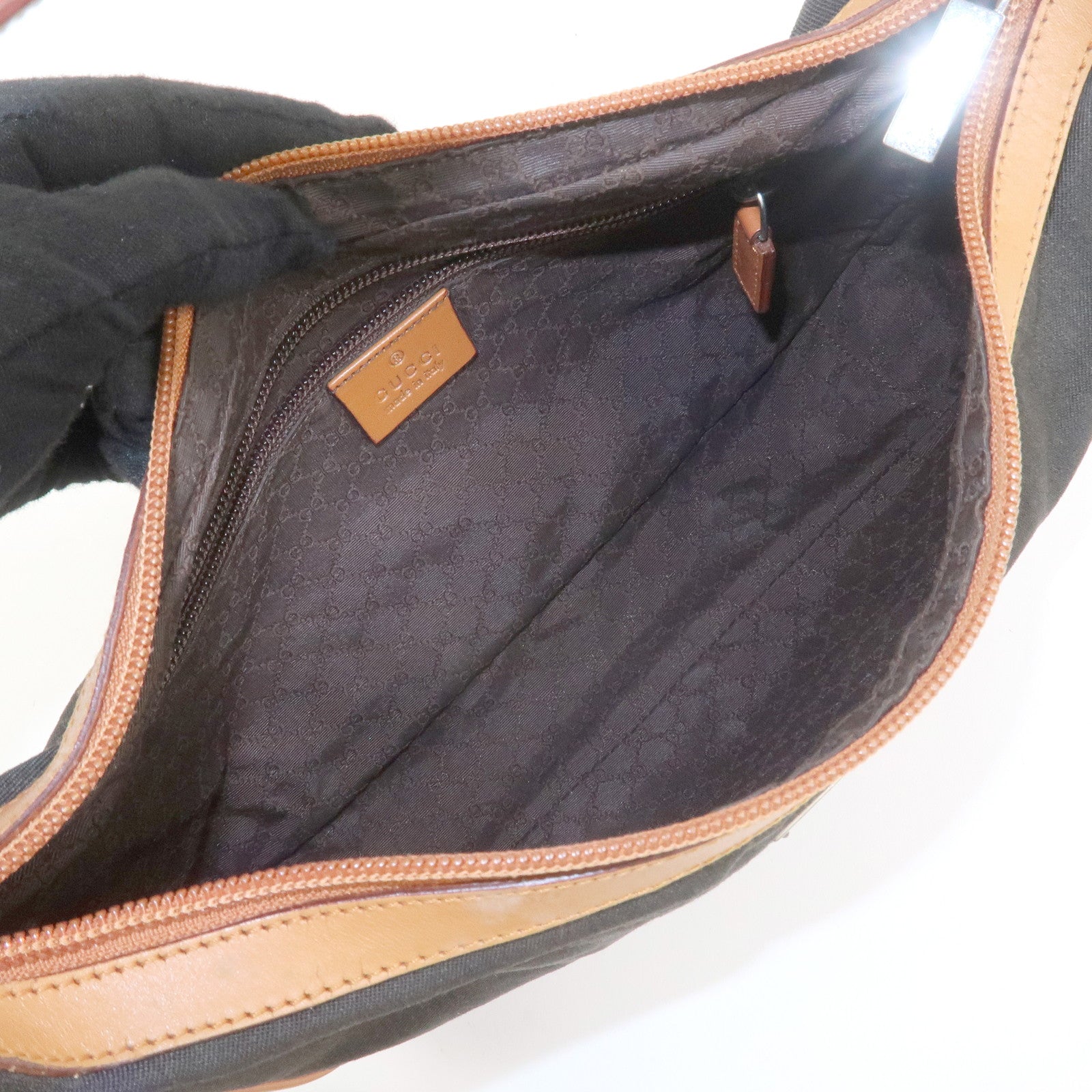 GUCCI Canvas Leather Shoulder Bag Hand Bag Dark Brown 019・0460