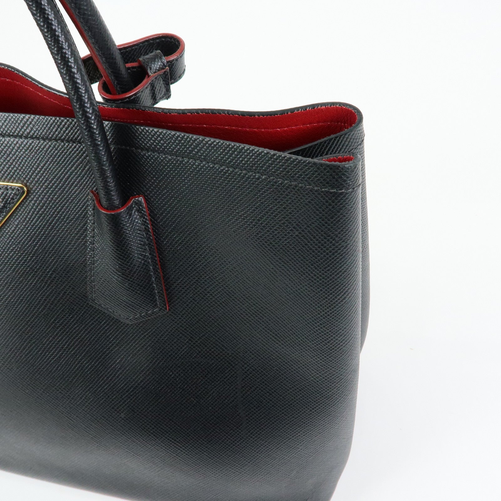 PRADA Triangle Logo Saffiano Leather Tote Bag Hand Bag Black BN2756