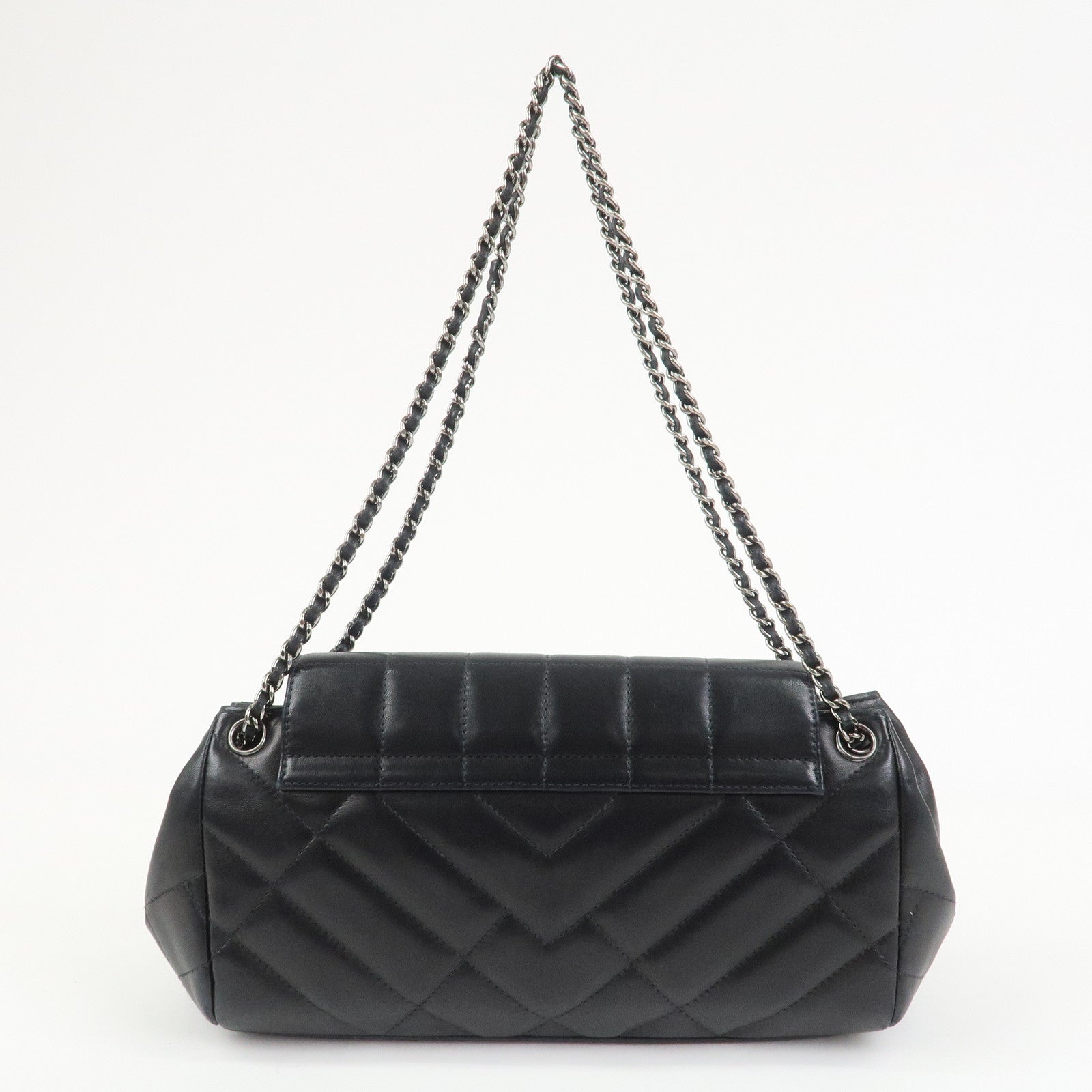CHANEL COCO Mark Lamb Skin Chain Shoulder Bag Hand Bag Black
