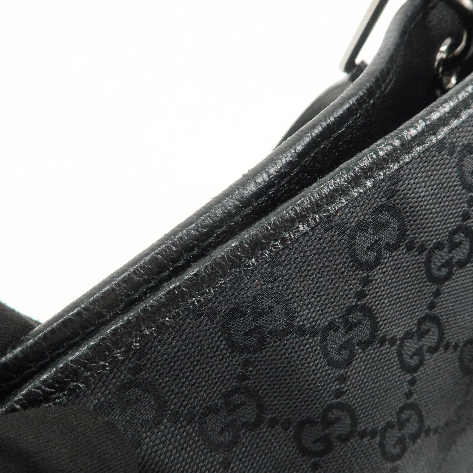 GUCCI Logo GG Canvas Leather Tote Bag Hand Bag Black 120836