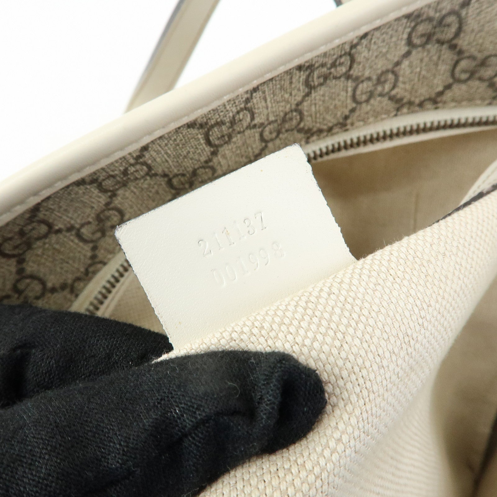 GUCCI GG Supreme Leather Tote Bag Shoulder Bag Beige White 211137