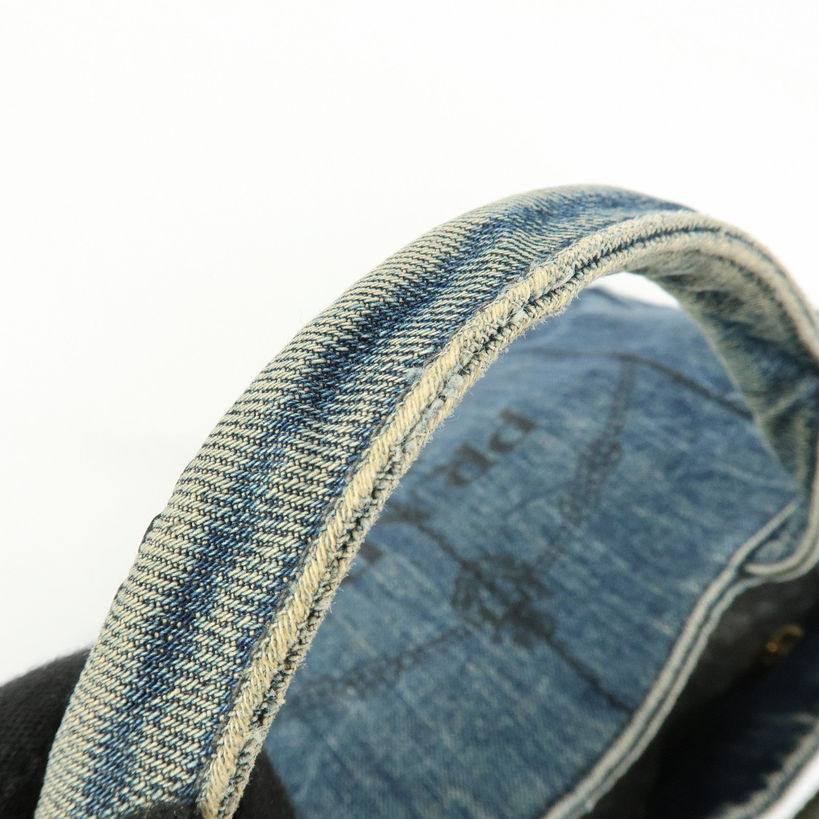 PRADA Logo Canapa Canvas Denim Tote Bag Hand Bag Blue B1877B