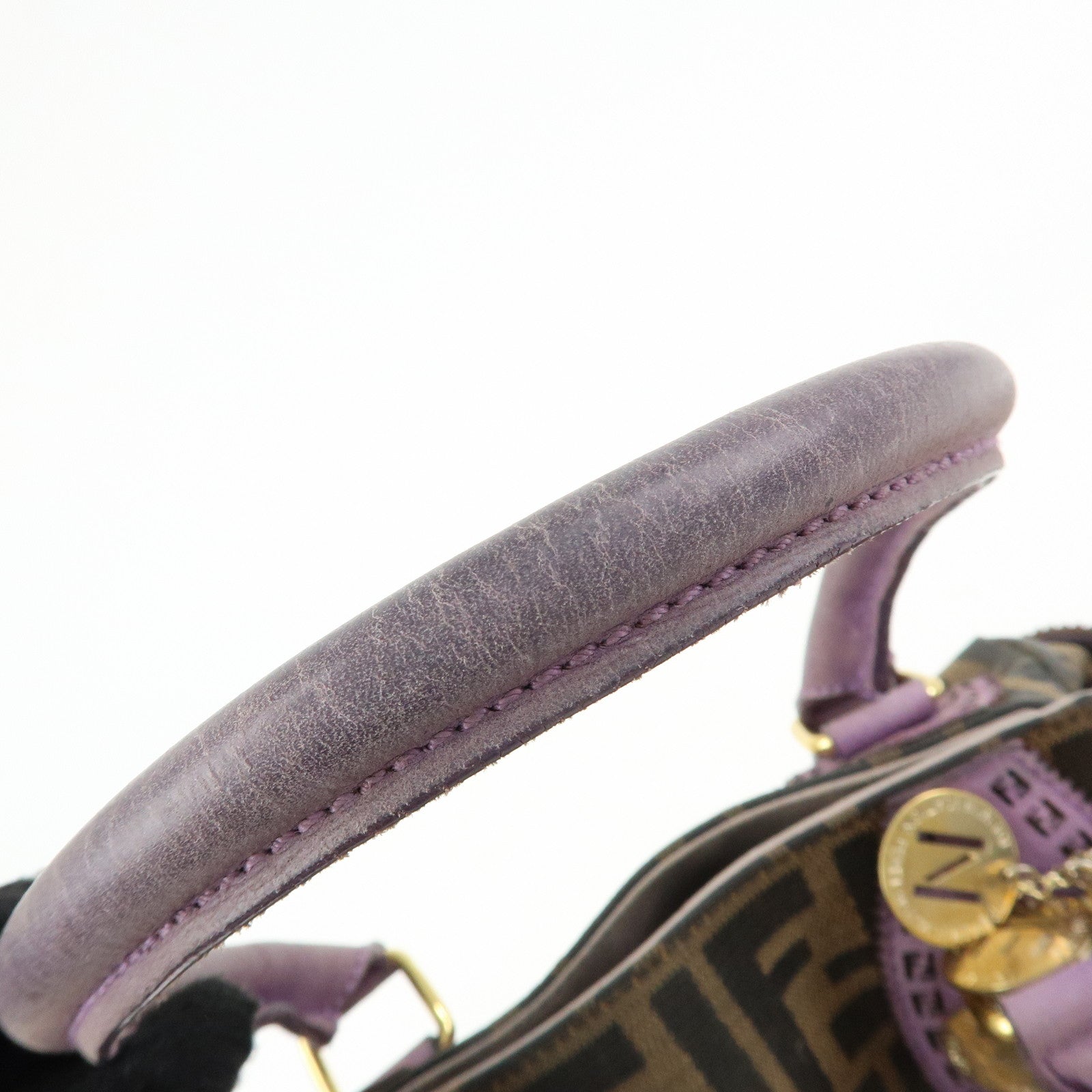 FENDI Ethnico Zucca Canvas Leather Shoulder Bag Brown Purple 8BN157