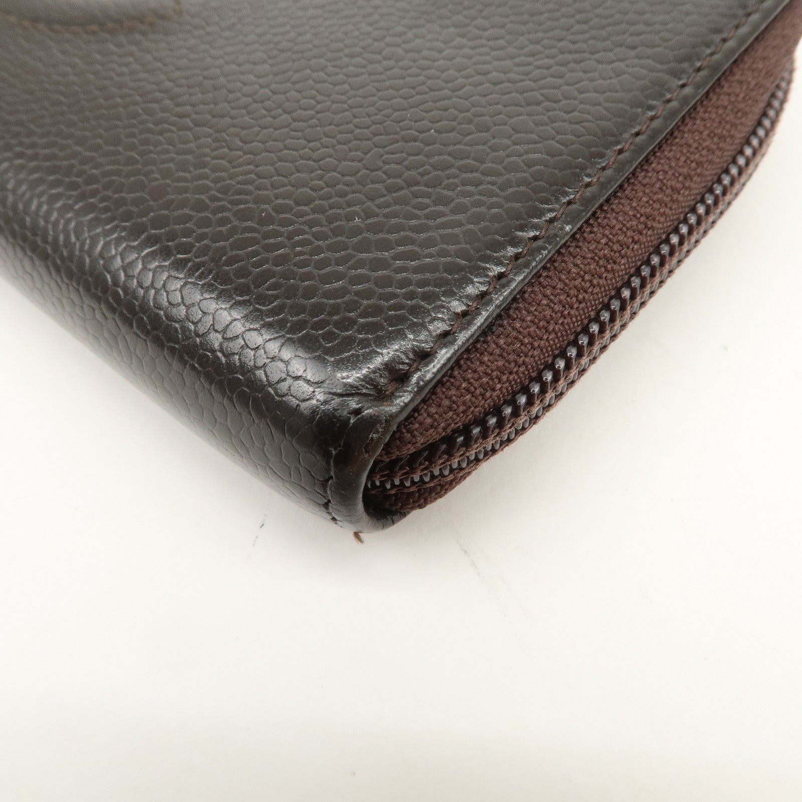 CHANEL COCO Mark Caviarskin Round Zippy Long Wallet Brown