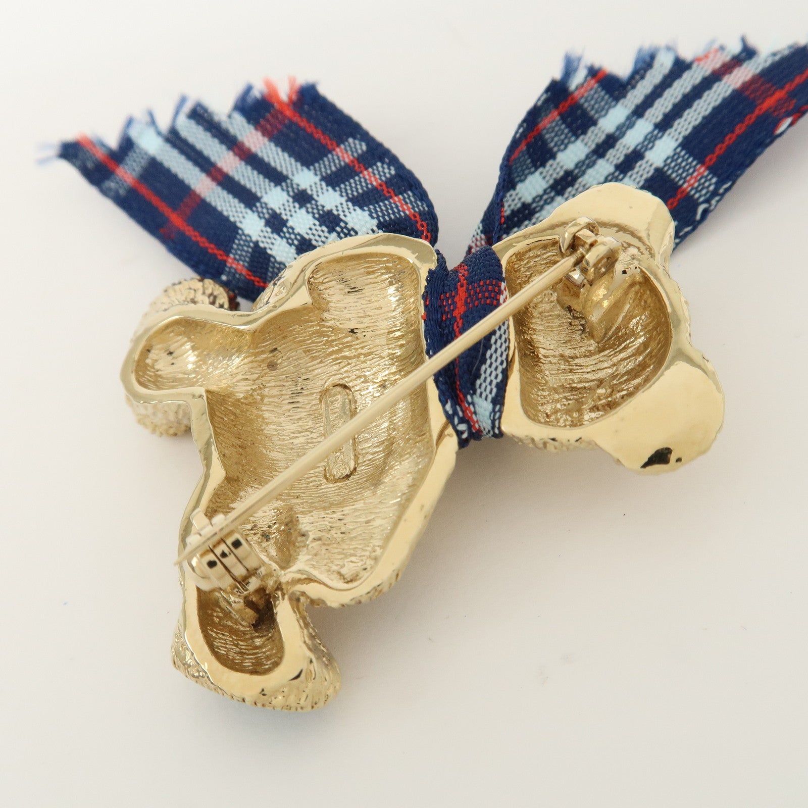 BURBERRY Plaid Metal Brooch Bear Gold